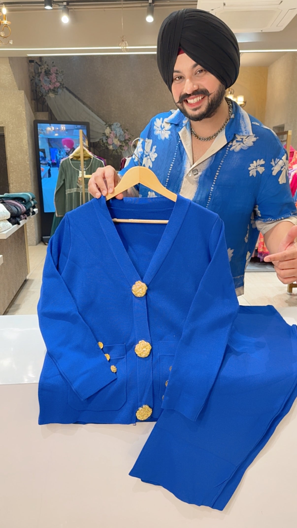 Royal Blue Imported Woolen Party Wear Ccord set