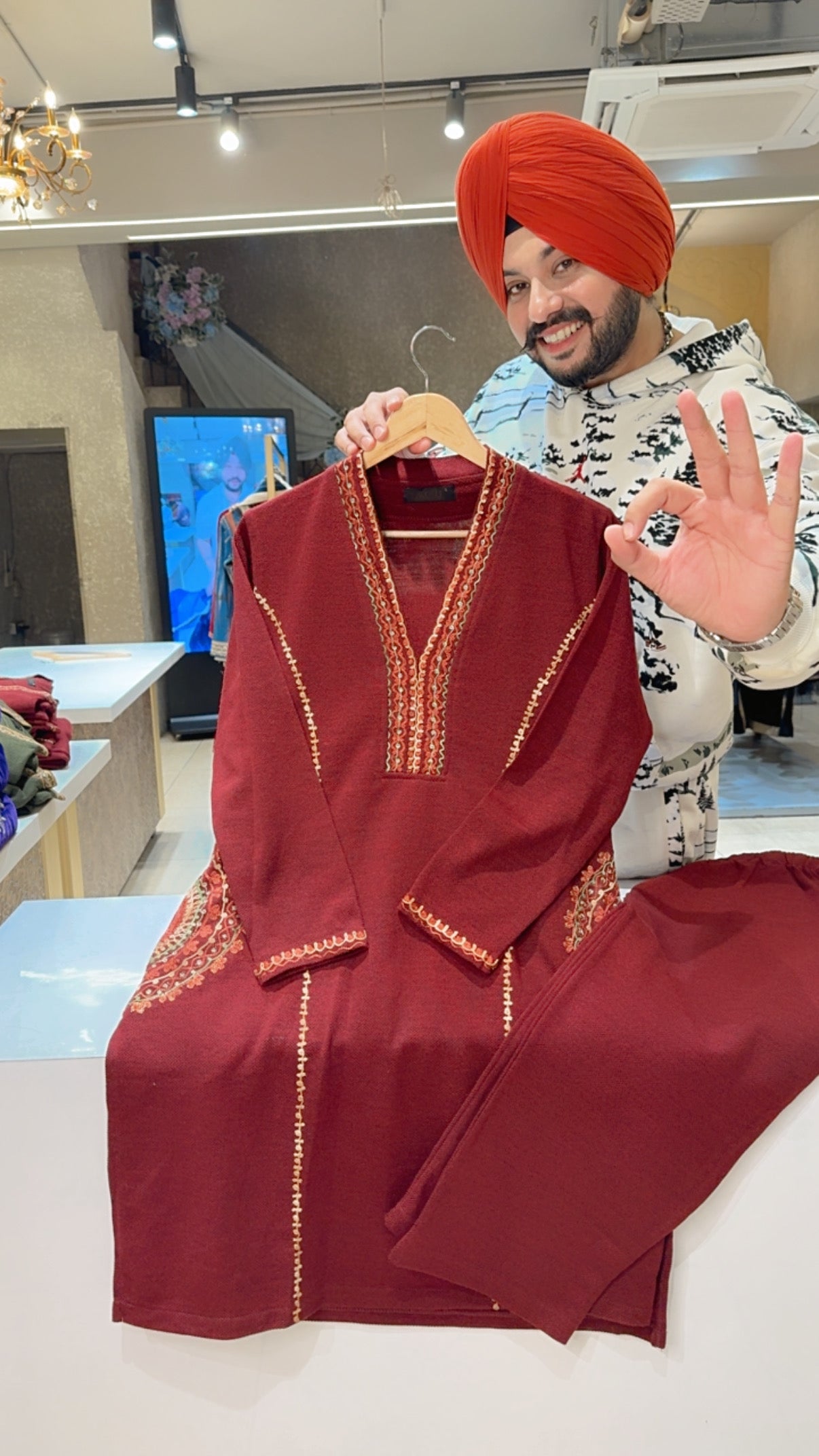 Maroon Woolen Kashmiri Embroidered Coord set