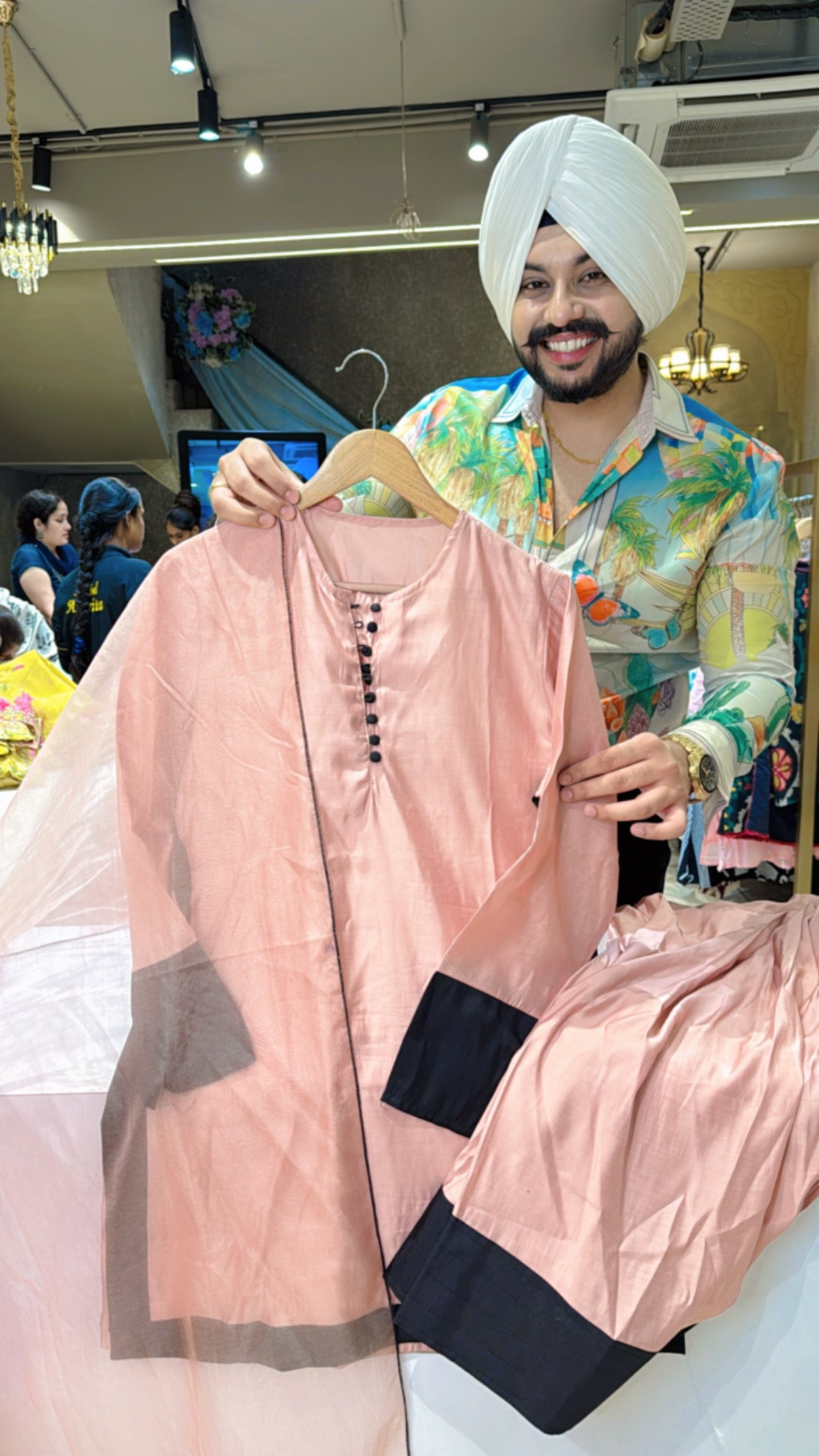 Nude pink Roman Silk Farshi Salwar Suit with Tie & Dye Organza Duppata