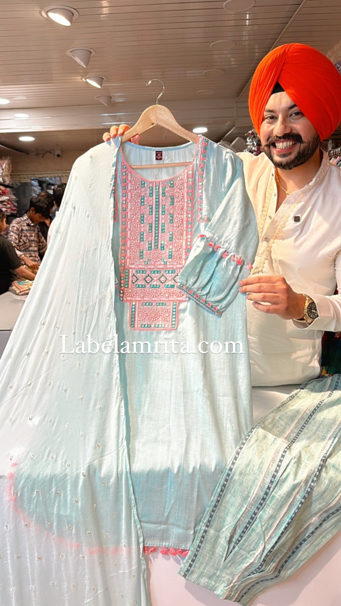 Light blue Pure Cotton Apple Cut Suit with Beautiful embroidery on neck