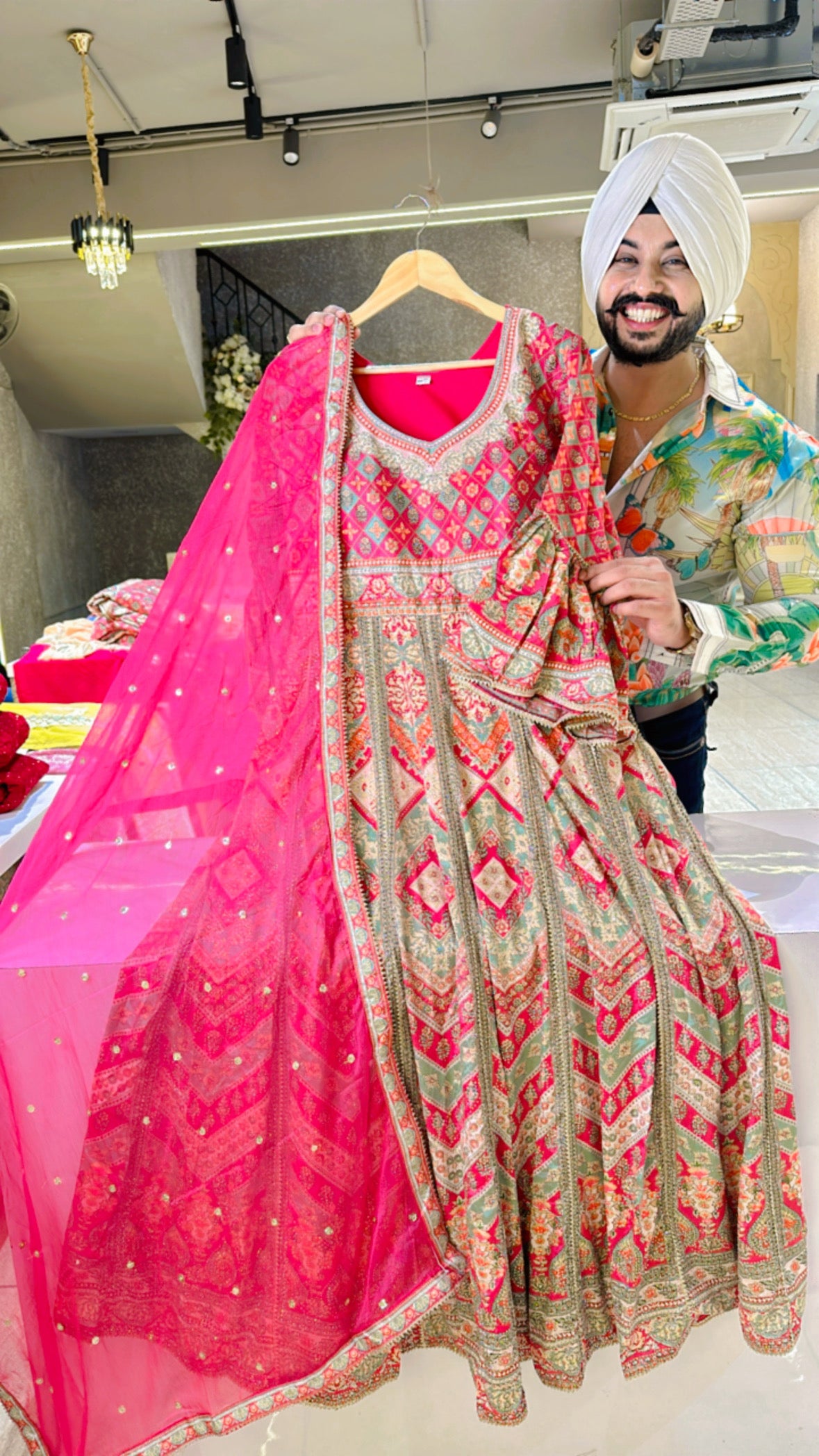 Pink Crepe Heavy Swarovski work Anarkali Gown