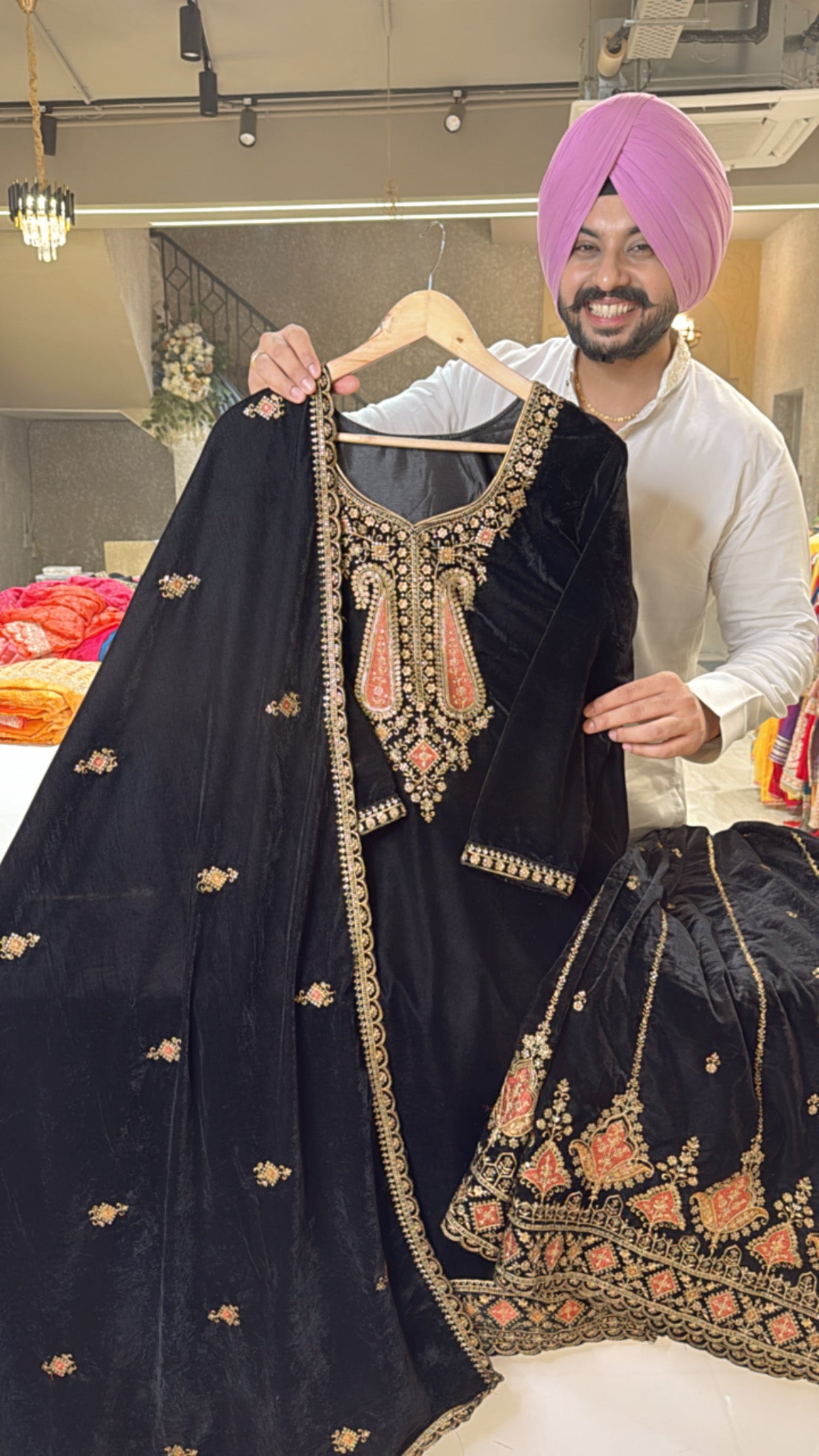 Black premium Velvet Heavy Embroidered Sharara Suit with Beautiful Duppata