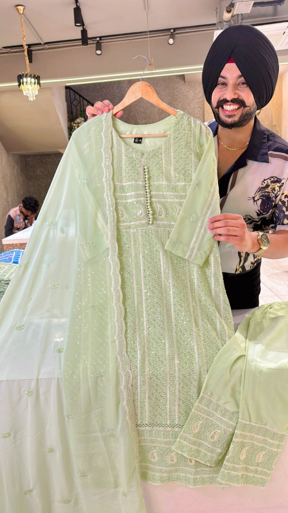 Pastel green Fully embroidered Straight Suit