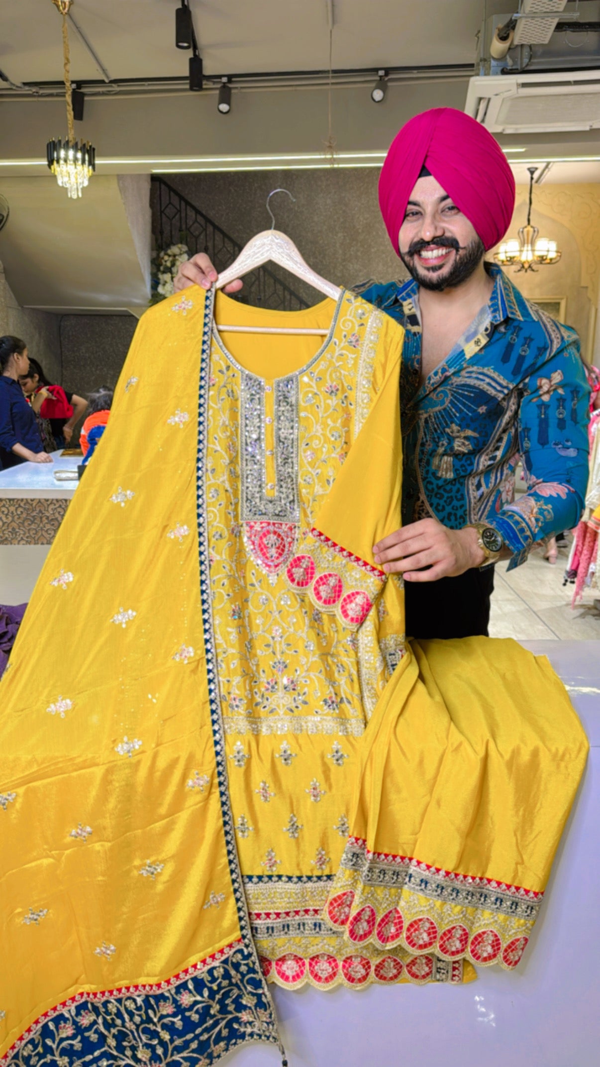 Yellow Heavy embroidered Straight plazo Suit with Beautiful Duppata