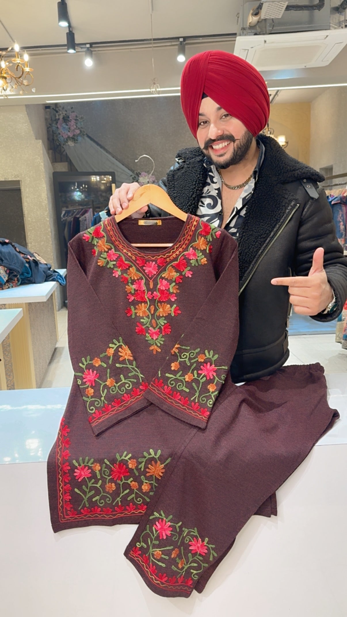 Winish Maroon Soft Woolen Kashmiri Embroidered Coord set With Beautiful Embroidered Pants