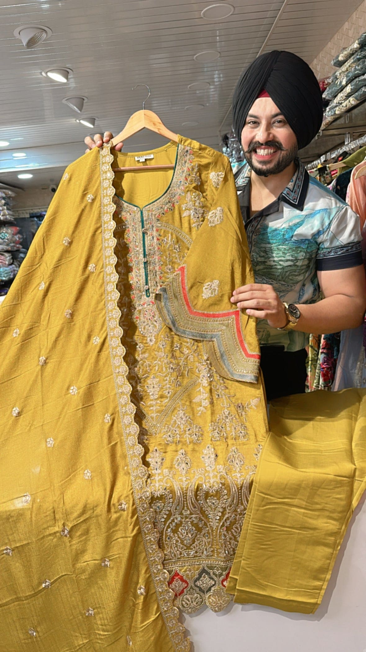 Yellow Chinon Heavy handwork Pakistani Suit