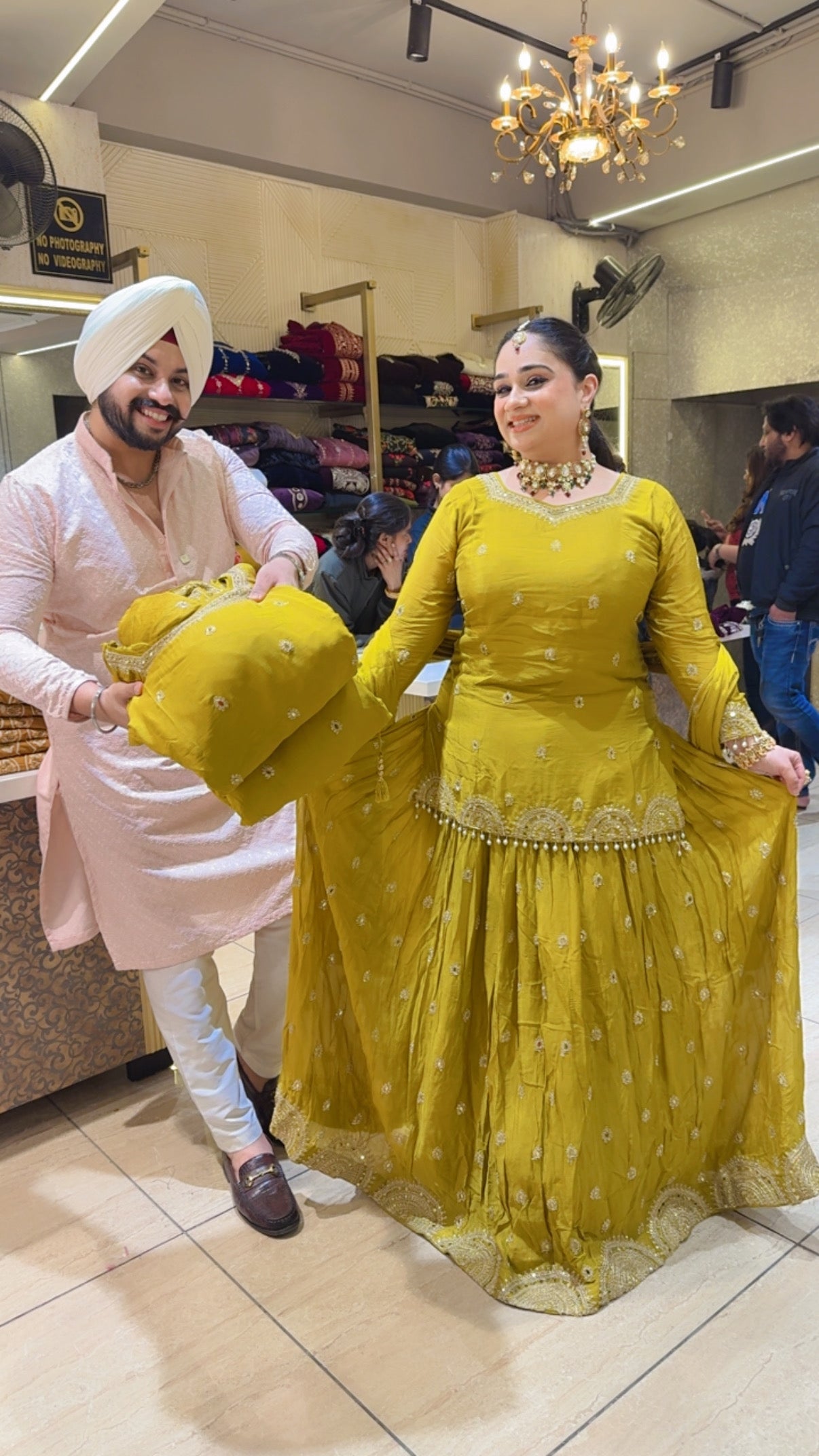 Mustard colour Chinon Heavy Embroidered Full Flair Semi backless Skirt set