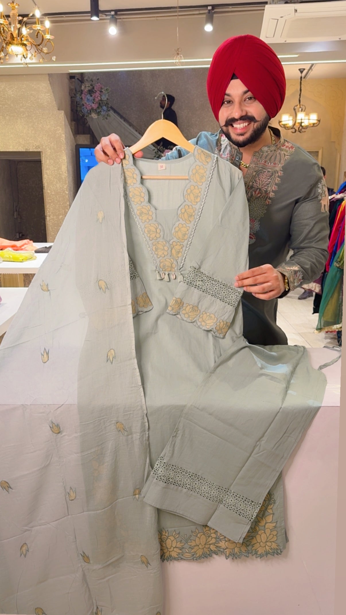 Pastel Seagreen Pure Cotton Embroidered Semi formal Kashmiri Suit with Embroidered Mal Cotton Duppata