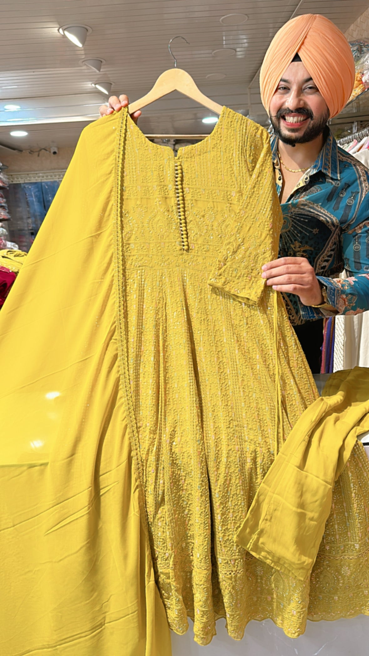 Yellow Georgette Fully Heavy embroidered Anarkali Suit