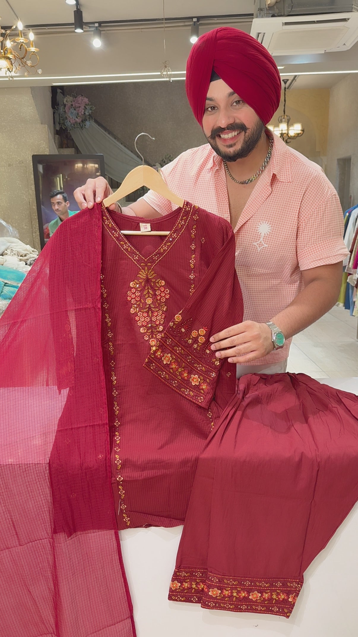 Maroon Soft Cotton Embroidered Semi Formal Farshi Salwar Suit with Kota Doria Duppata