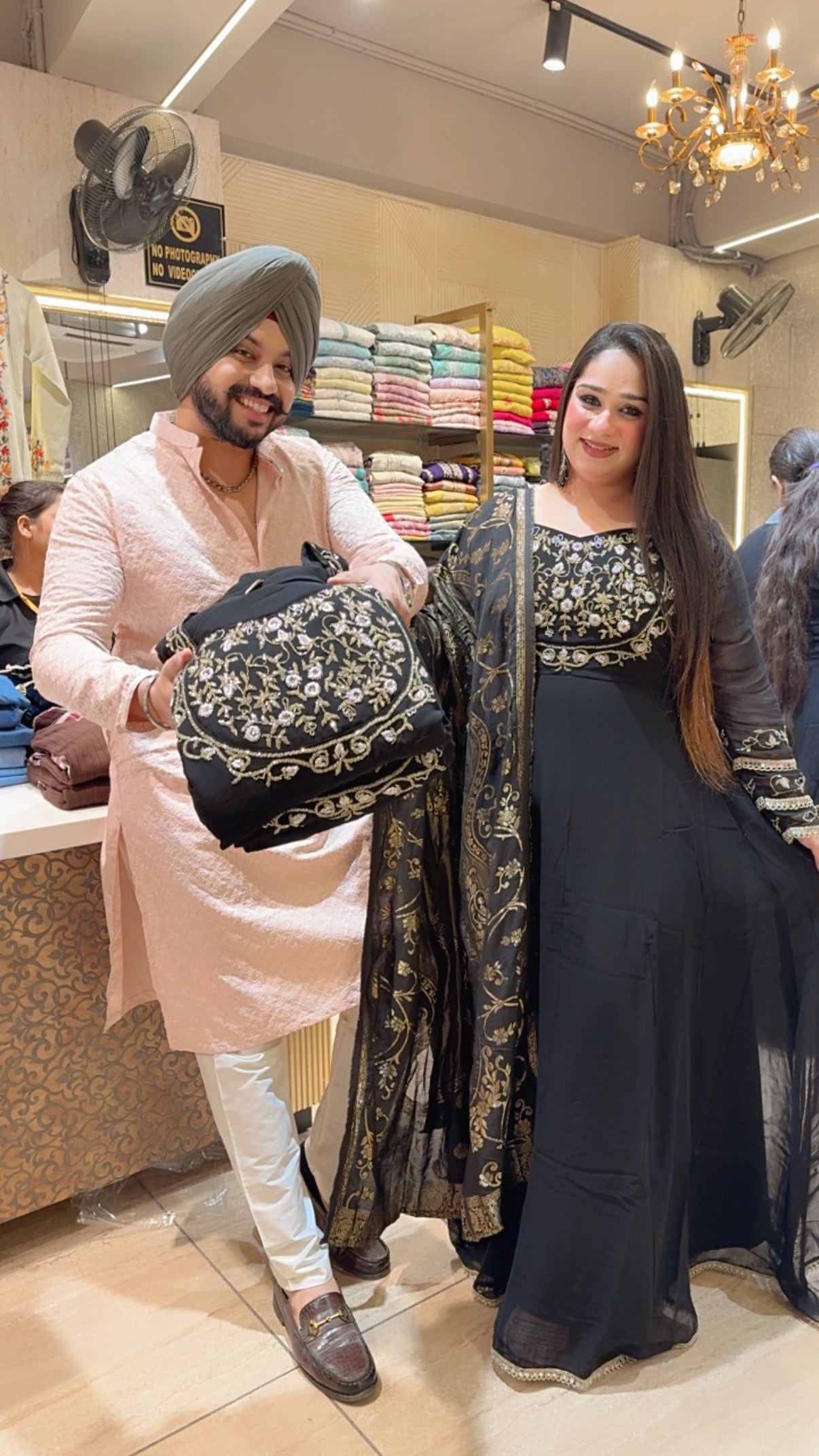 Black Georgette Party Wear Hand Embroidered Designer Neck Anarkali Gown with Beautiful Banarasi look Duppata