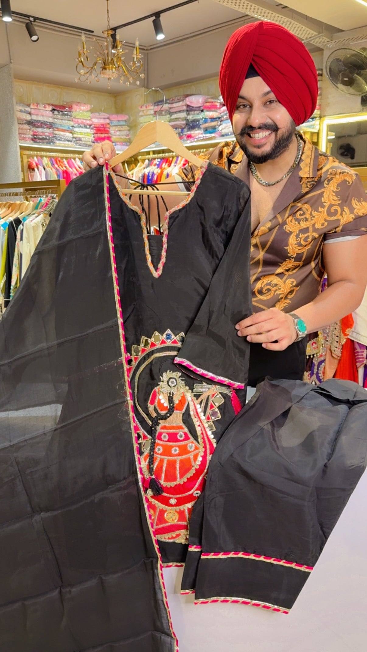 Black Mal chanderi Doll Hand Embroidered Designer Farshi Salwar Suit