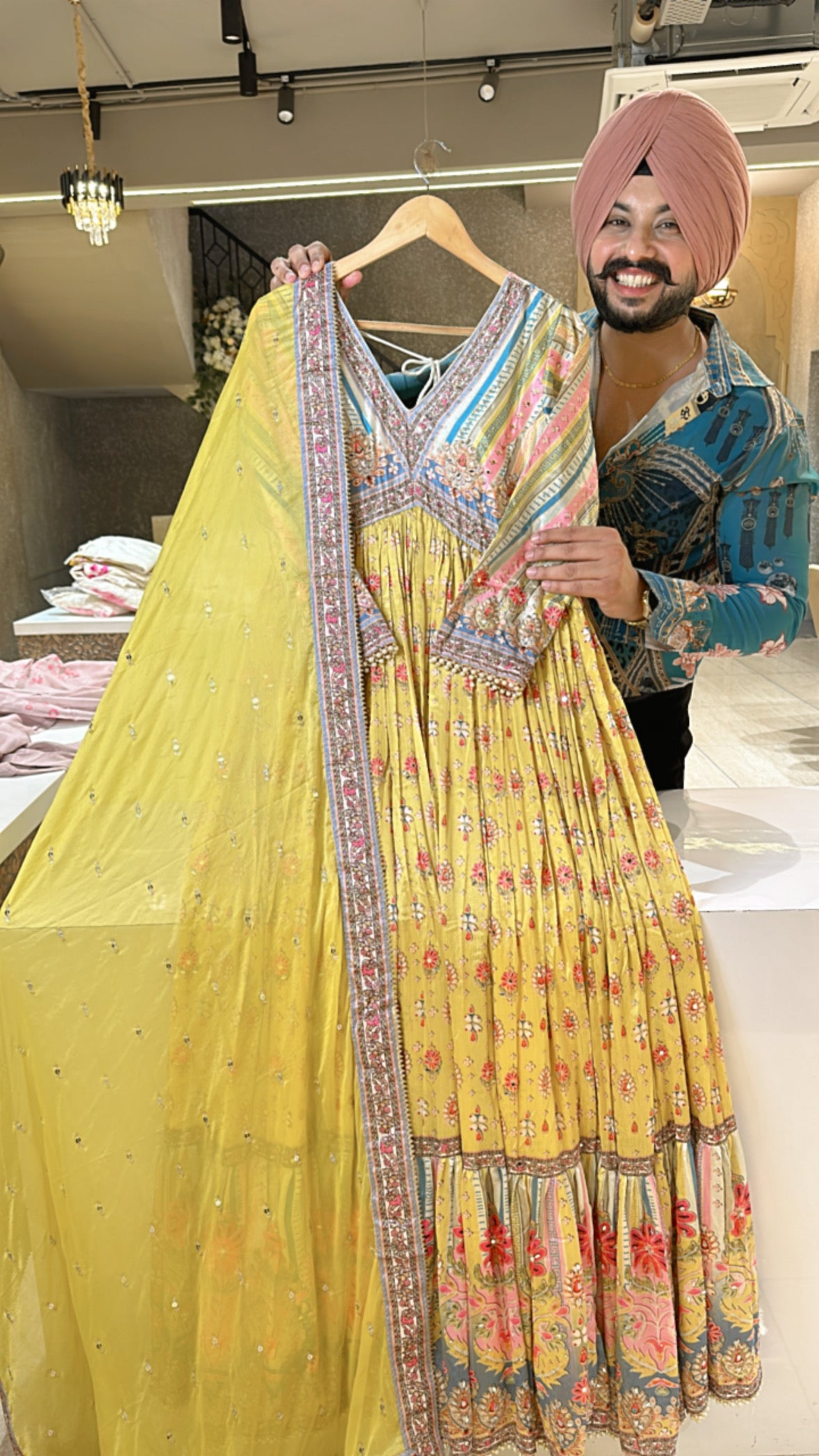 Yellow Chinon Heavy Alia Anarkali Gown with Beautiful Duppata