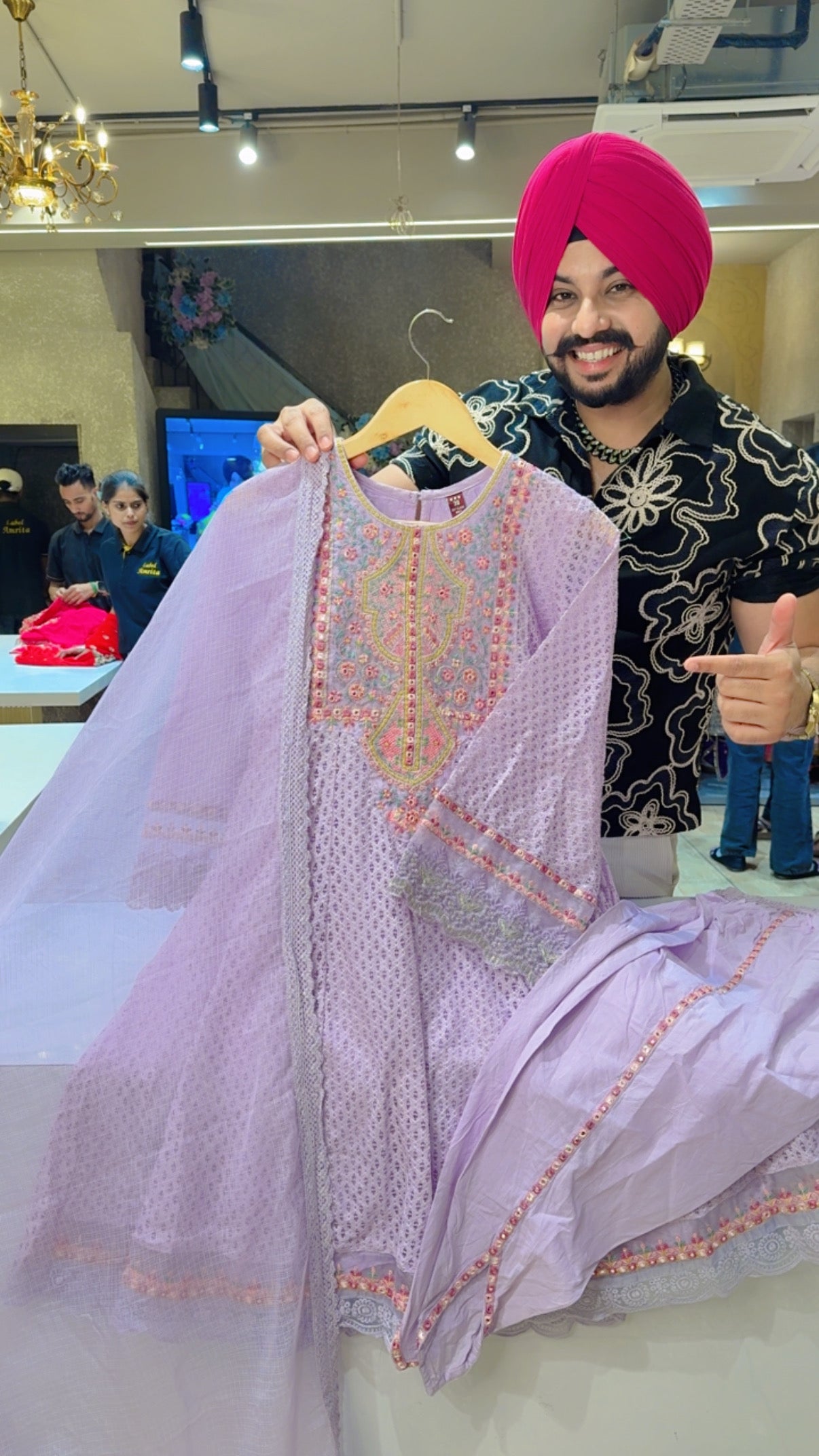 Light Lavender Cotton Heavy Embroidered & Crochet Lace Paplum Indowestern Suit with Stylish Tulip pants