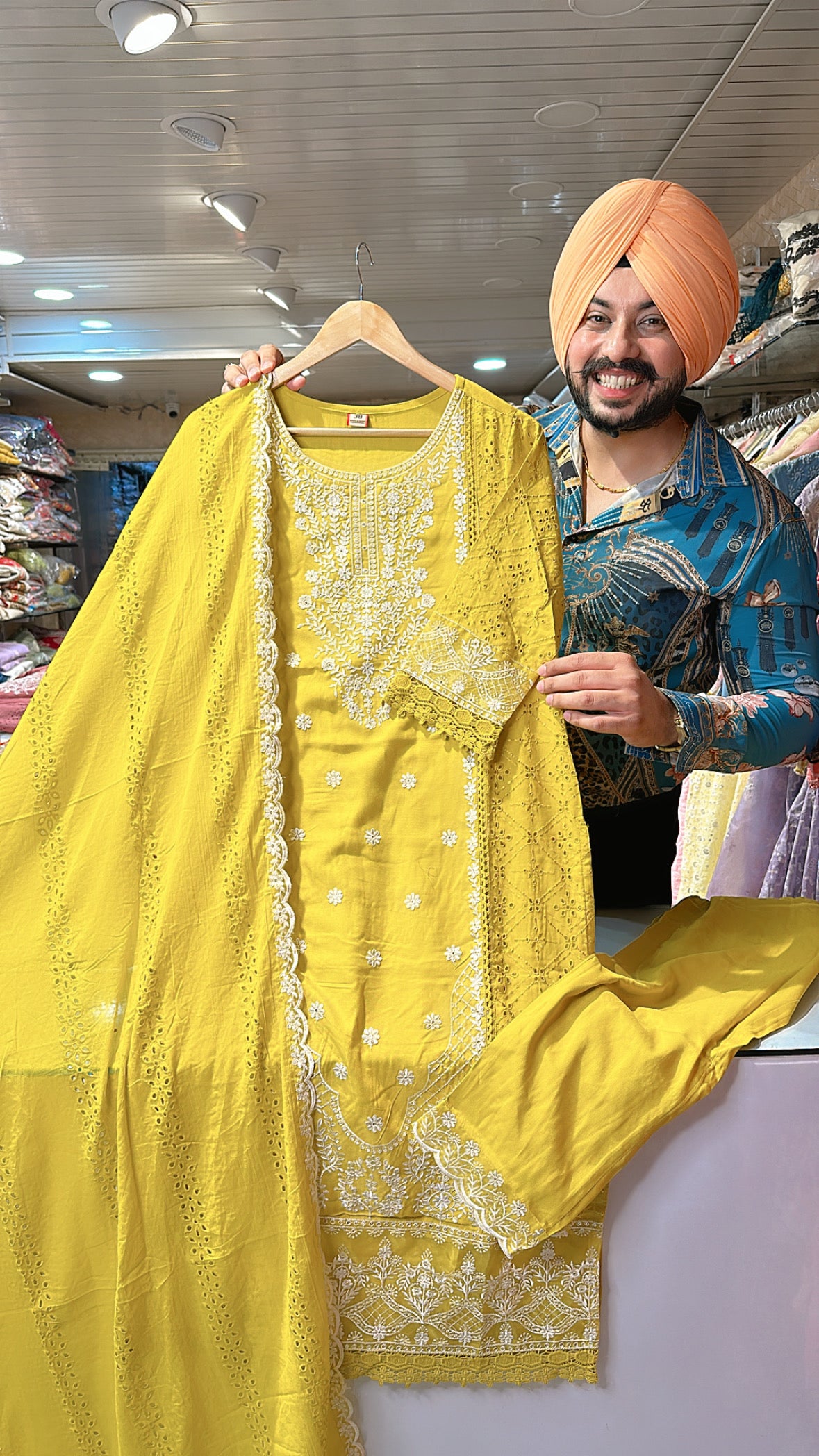 Yellow Rayon embroidered Pakistani Suit with shifli work Duppata