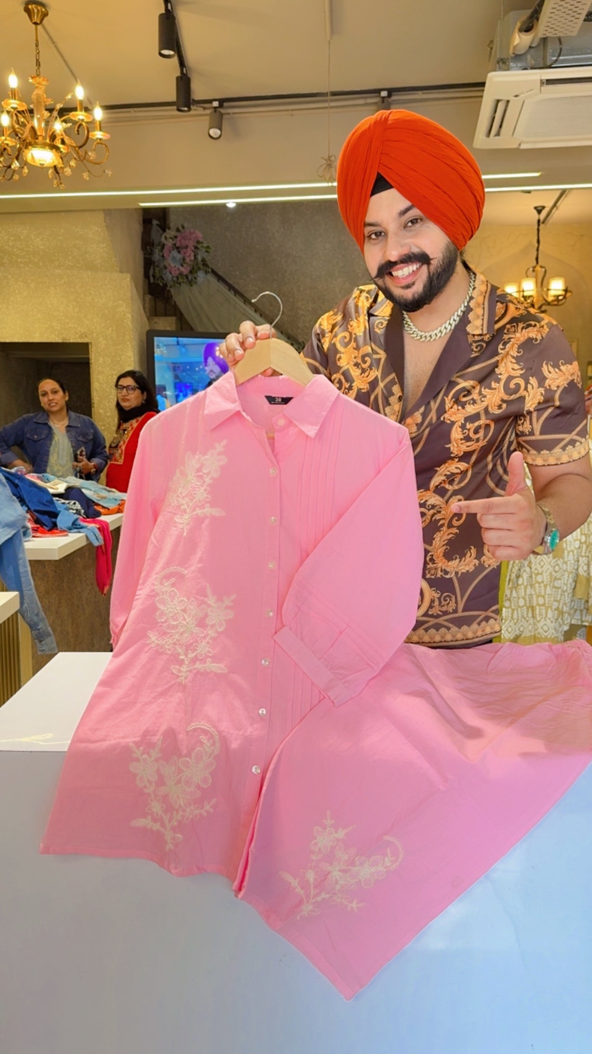 Baby Pink Cotton Collar Neck Embroidered Office Wear Coord set with Embroidered plazo