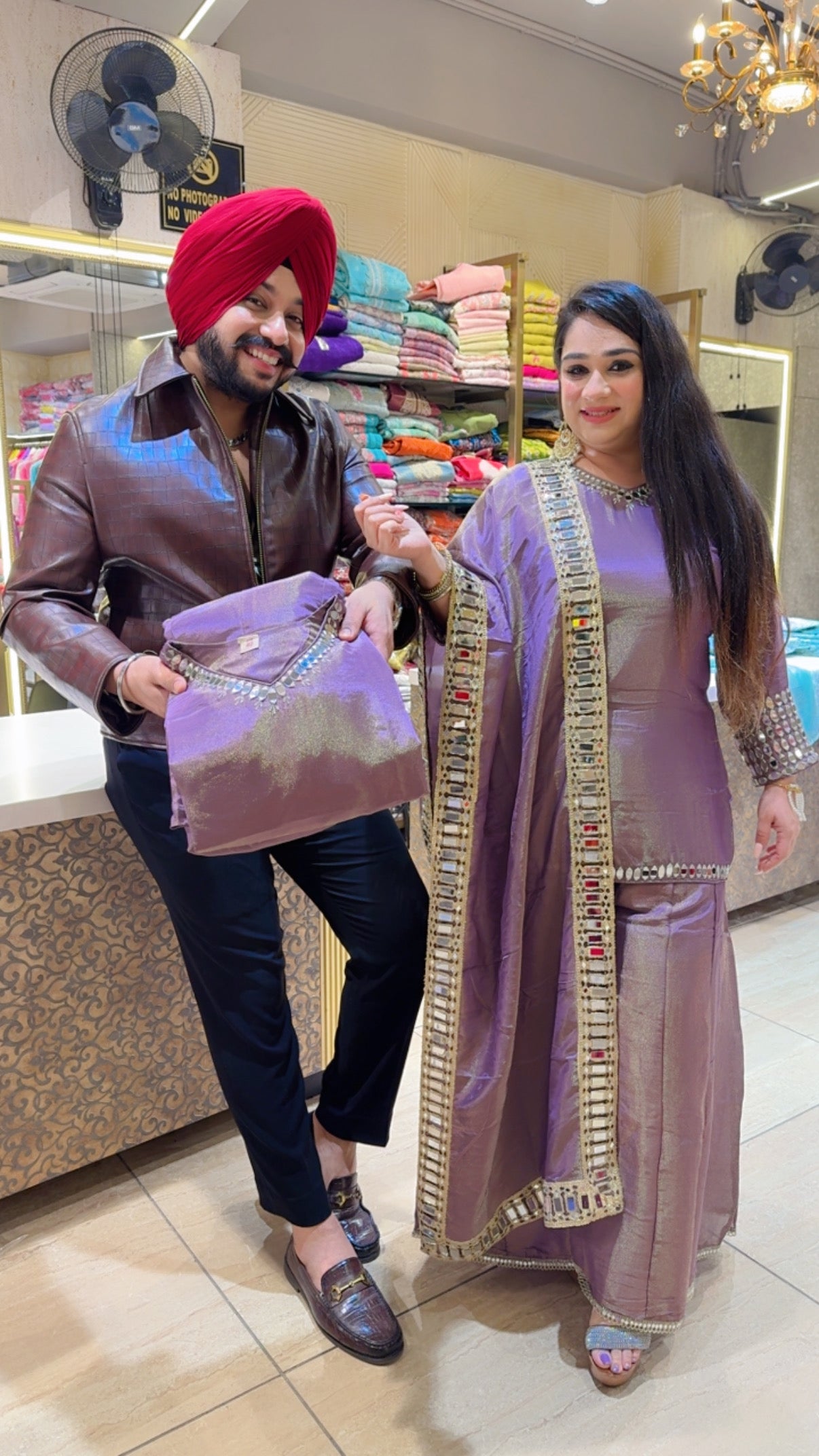 Goldenish purple Shimmer Silk Heavy mirror Work Apple cut Full Flair Sharara set with Heavy mirror work sleek Duppata