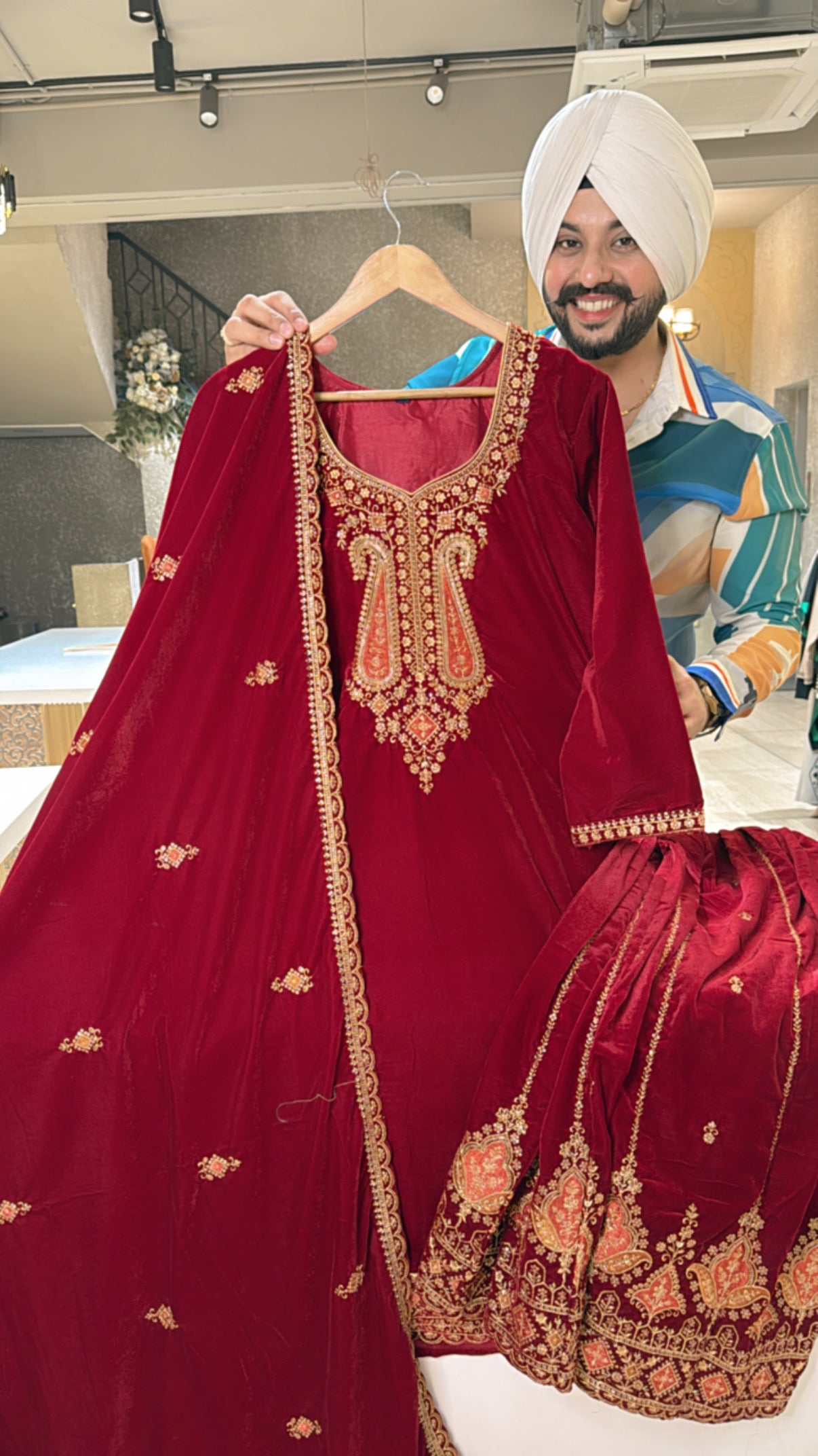 Reddish Maroon premium Velvet Heavy Embroidered Sharara Suit with Beautiful Duppata