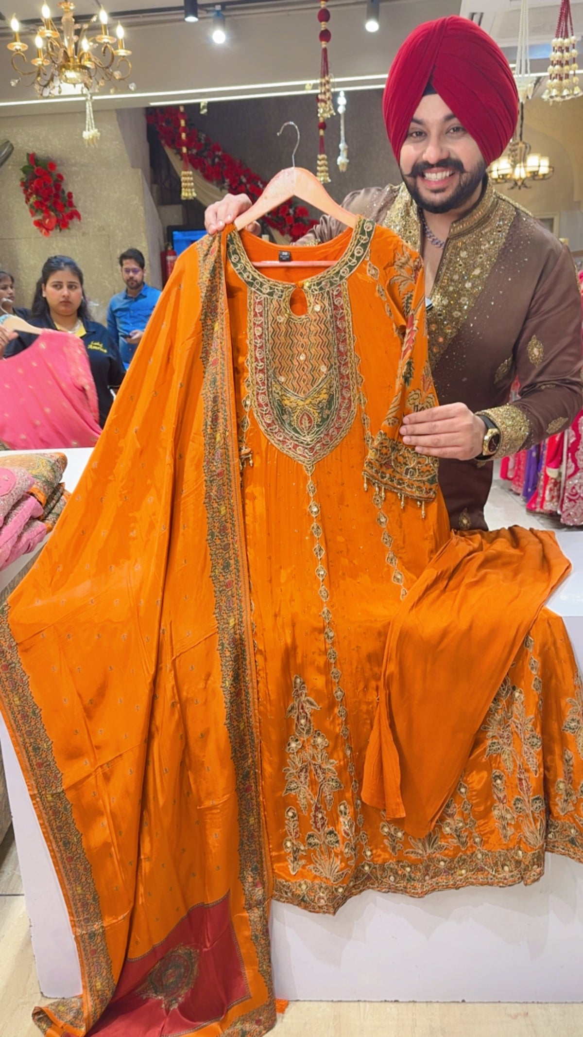 Orange Crepe Fully Embroidered Anarkali Suit with Beautiful Crepe Duppata