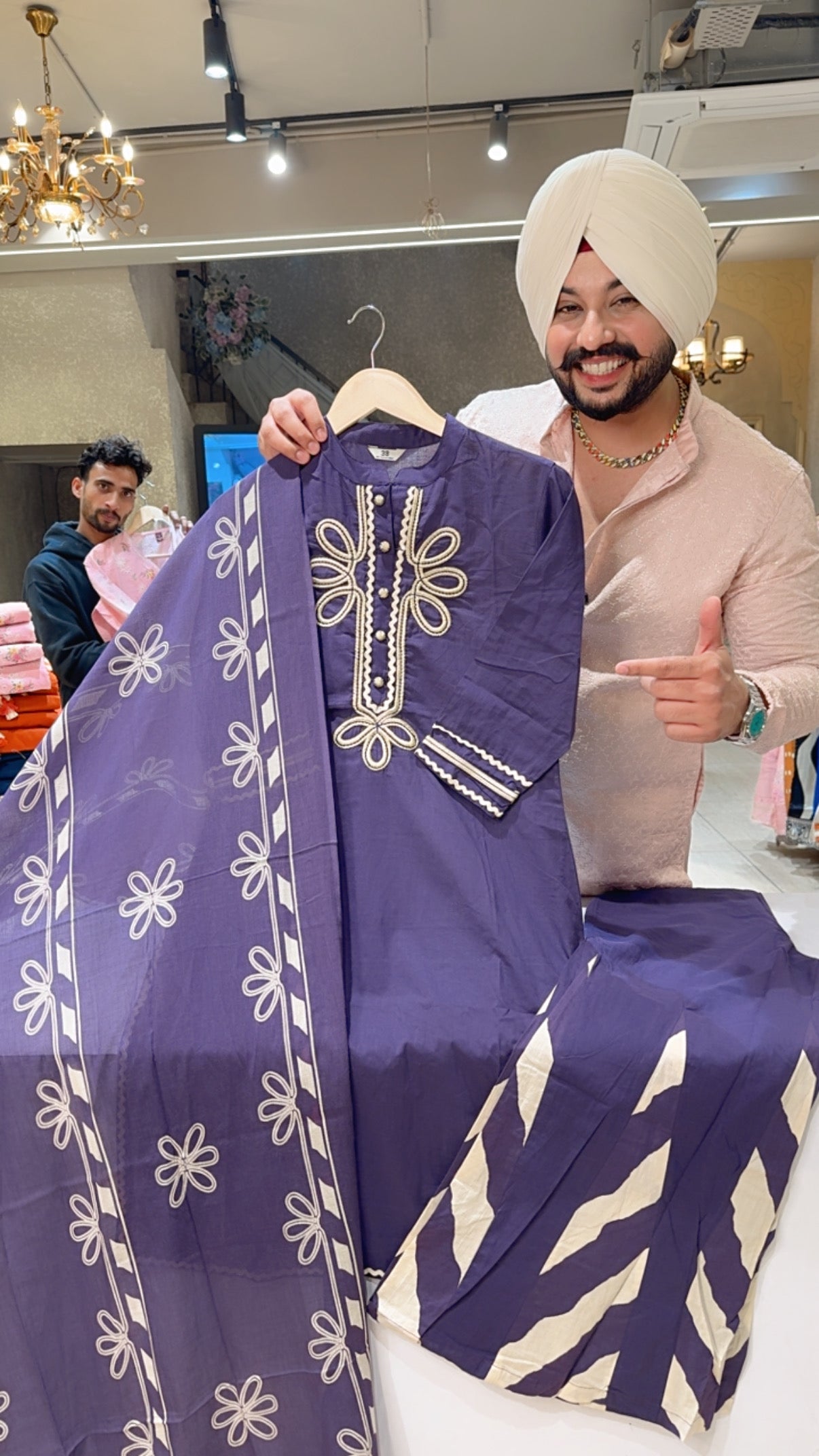 Matt Purple Pure Cotton Stylish Bell Botton Suit with Beautiful Embroidery work on neck