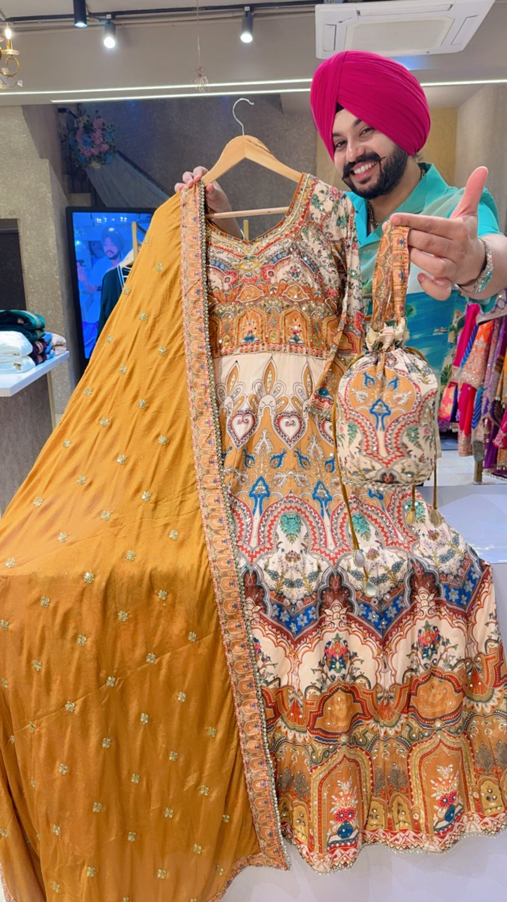 Bottle Green Crepe Front & Back Fully Mirror Work Party Wear Anarkali suit with Beautiful Chinon Duppata