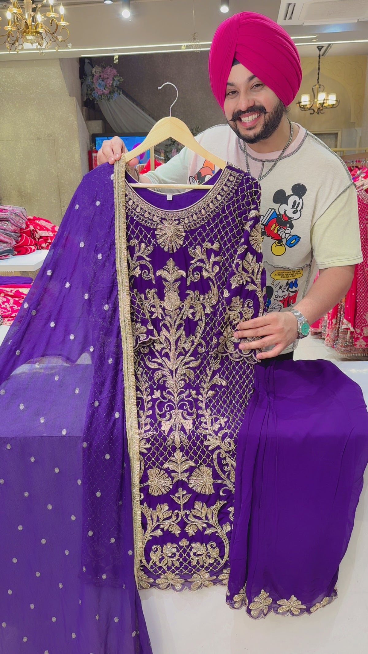 Purple Georgette Fully Hand embroidered Heavy Kashmiri Suit