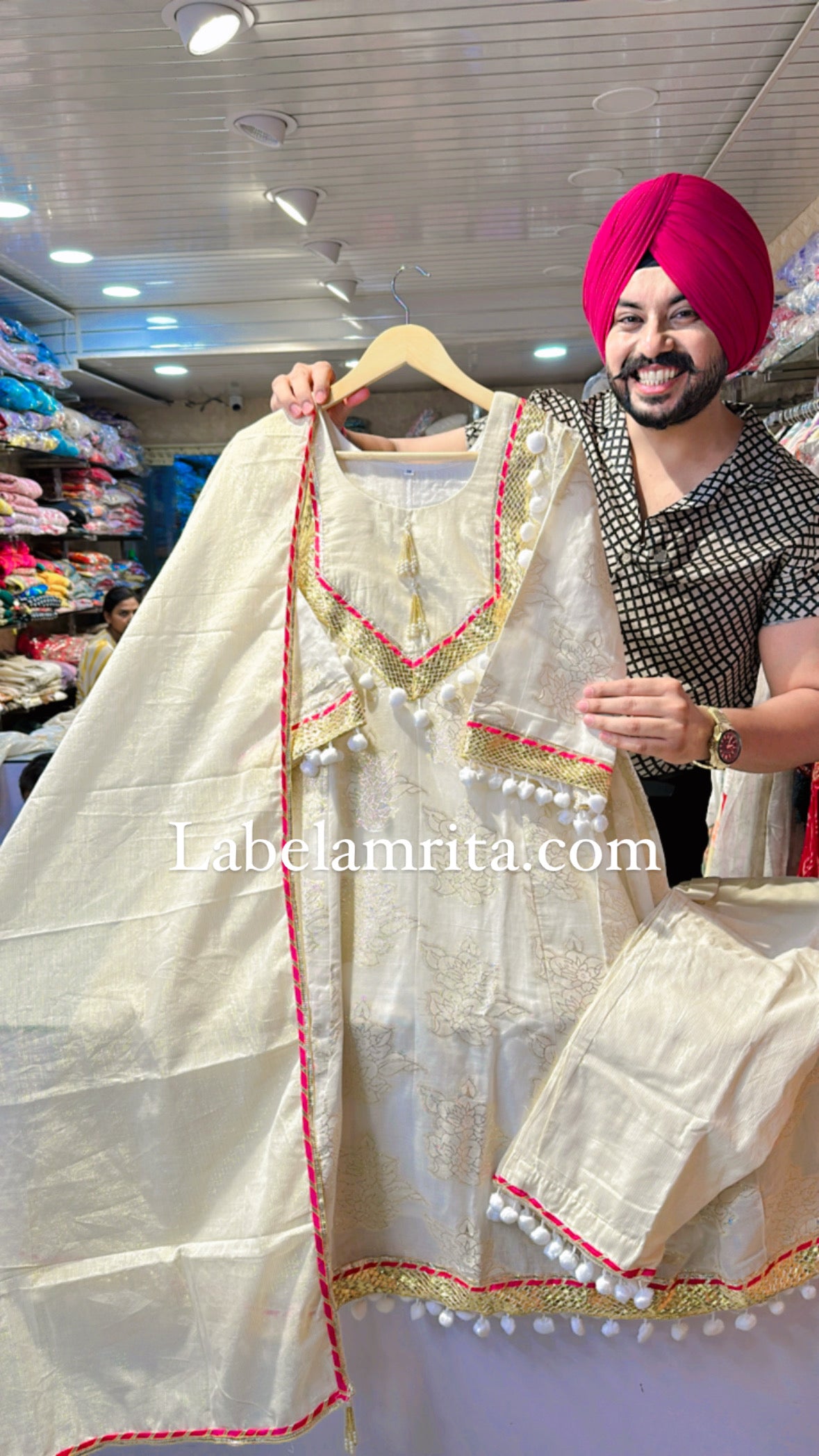 Off white Premium Cotton Pakistani Anarkali Suit