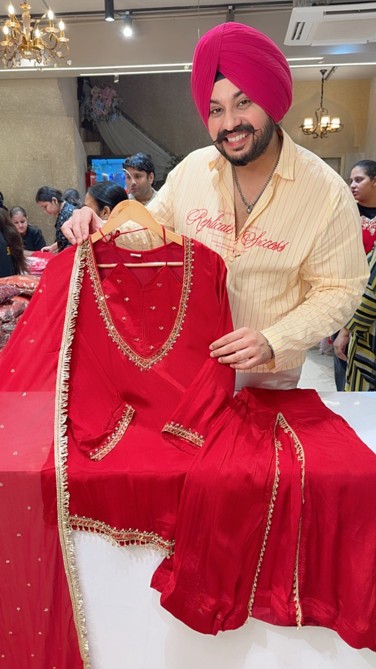 Maroonish Red Hand embroidered Chinon Designer Neck U Cut Sharara Set