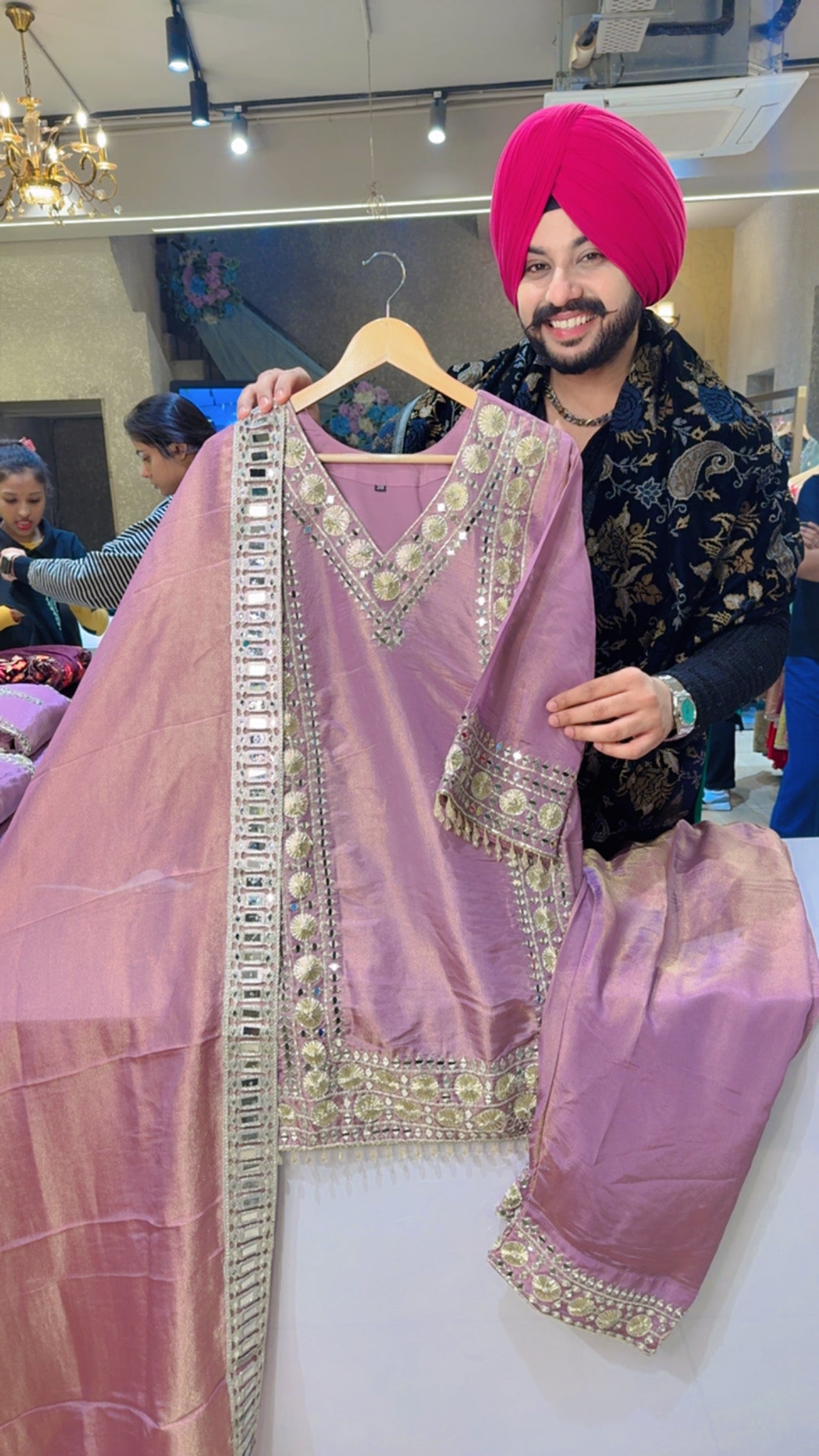 Lilac Shimmer Silk Heavy Gotta & Farshi Salwar Suit with Beautiful Mirror Work Duppata