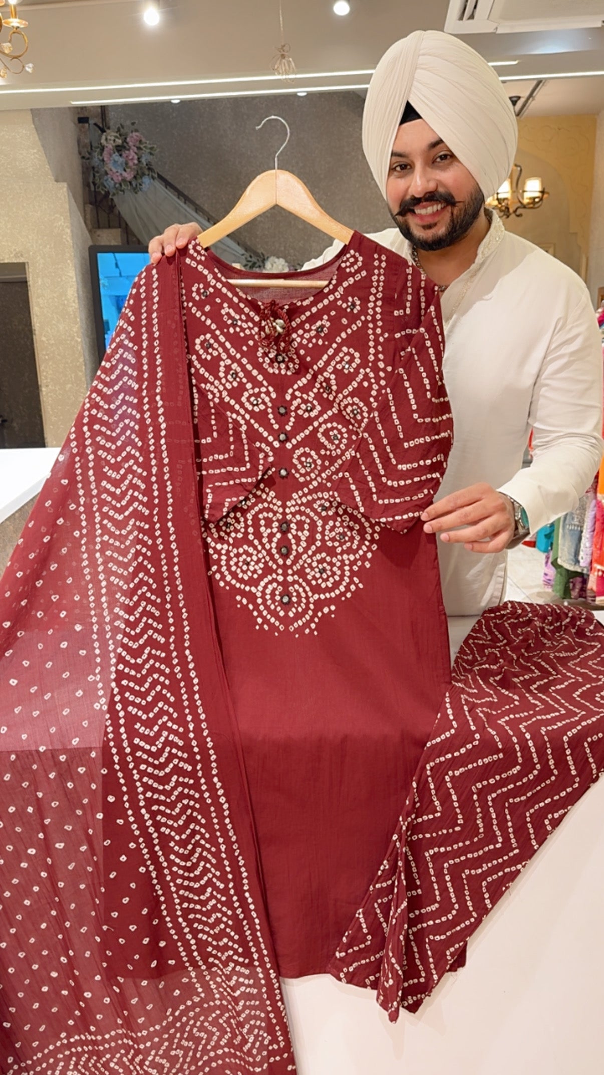 Maroon Soft Cotton Bandhej print office Wear cotton Suit