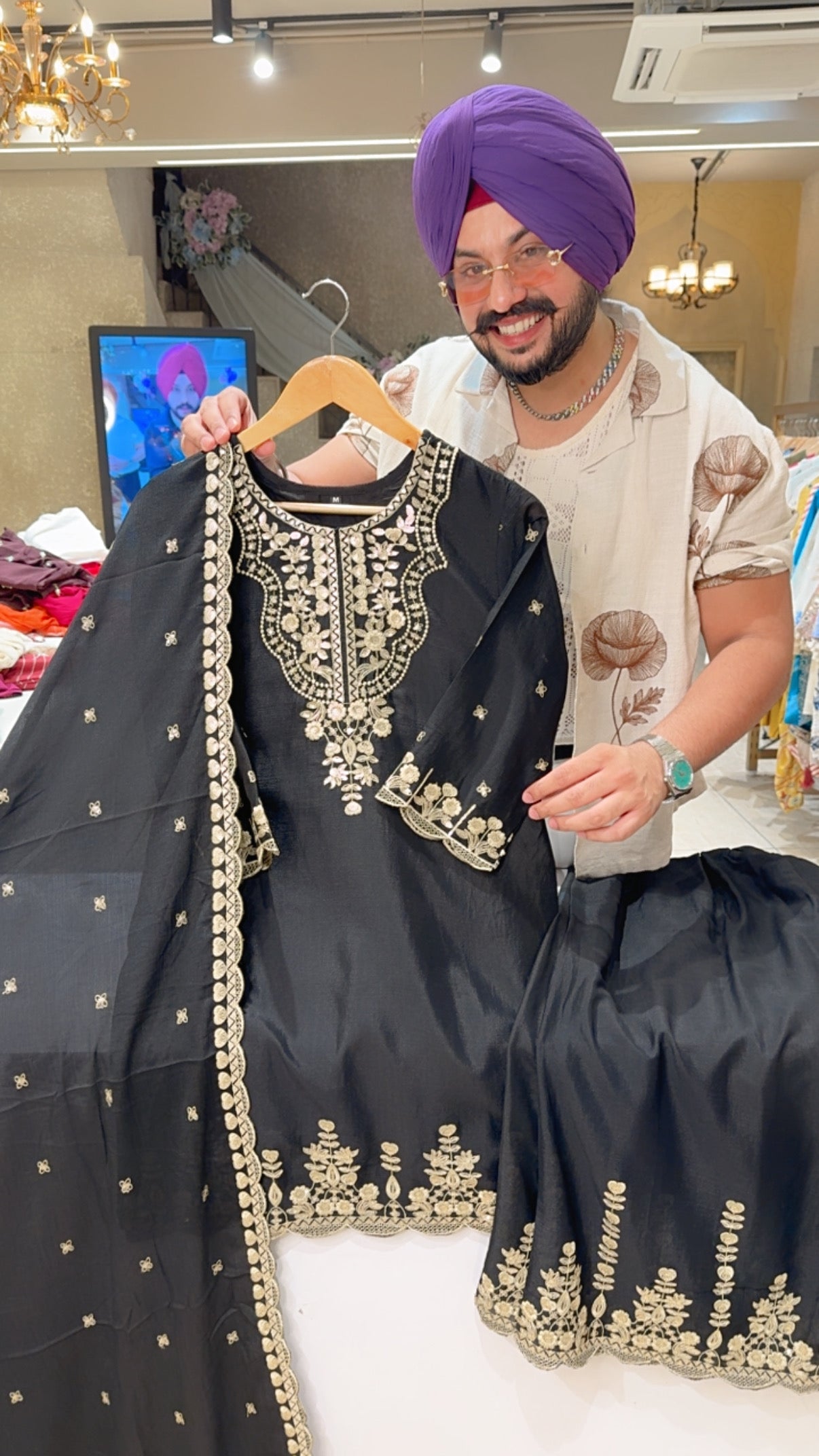 Chinon Heavy Black Embroidered & Sequins work Sharara Suit with Beautiful Duppata