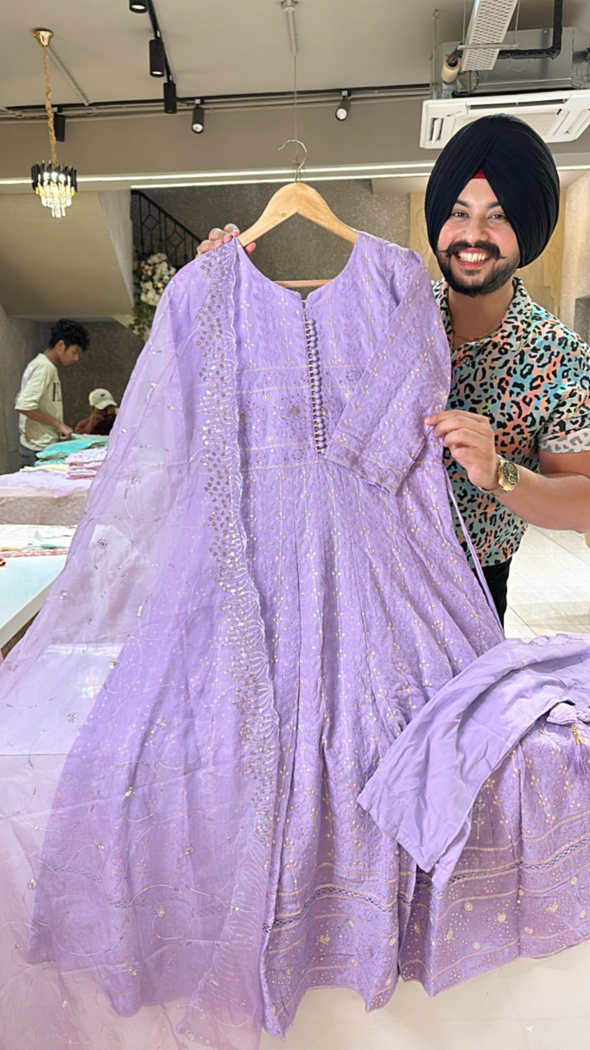 Purple Pure Cotton Fully embroidered Anarkali Suit with Beautiful Organza Duppata