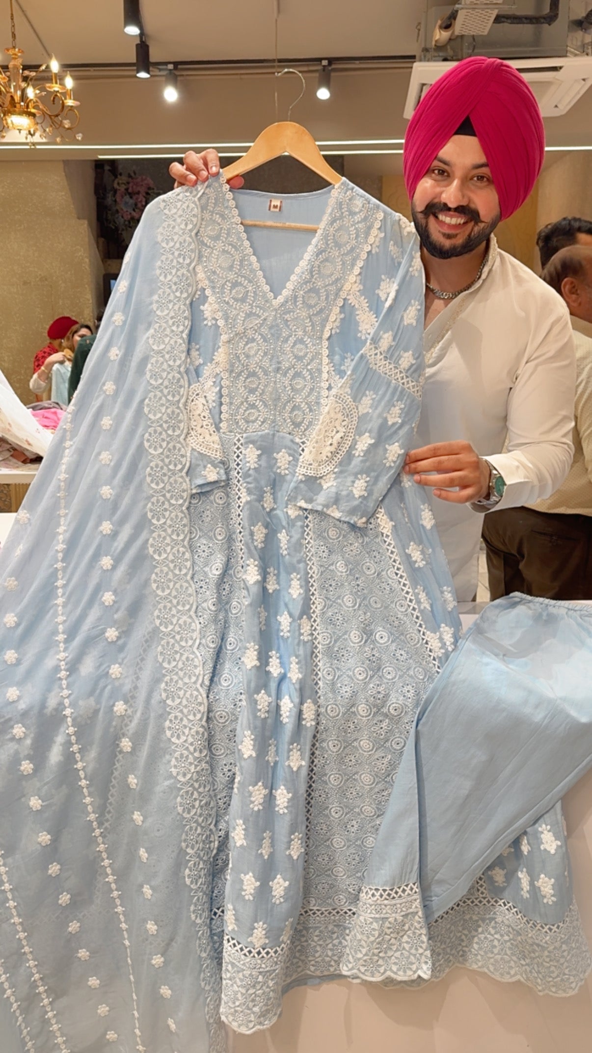 Powder Blue Mal Cotton Fully embroidered & Shifli Work Full Flair Summerish Anarkali Suit