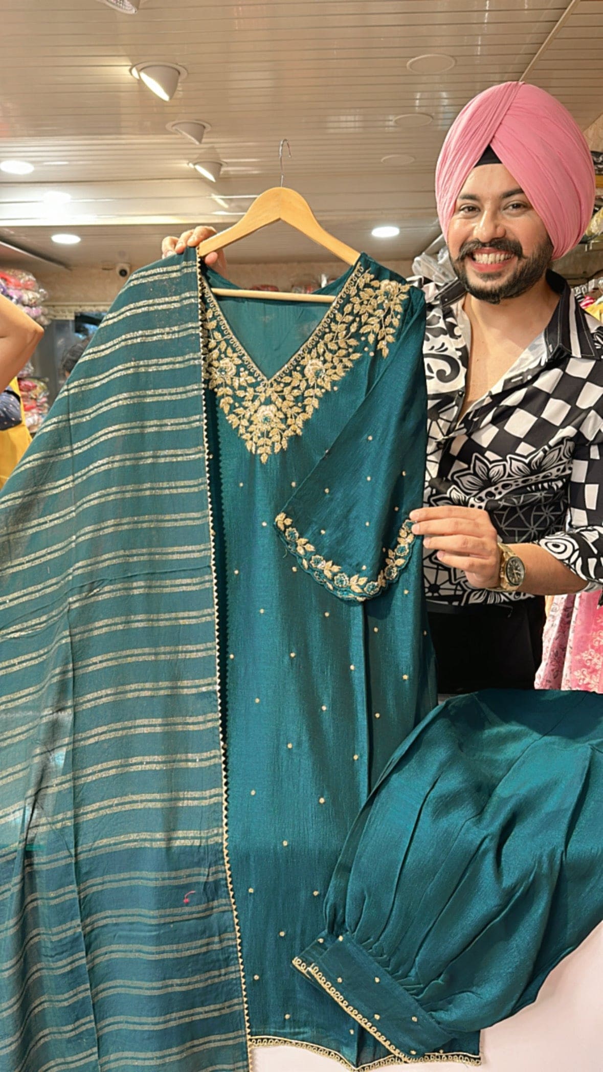 Peacock Soft silk Hand work suit with Pathani Pants