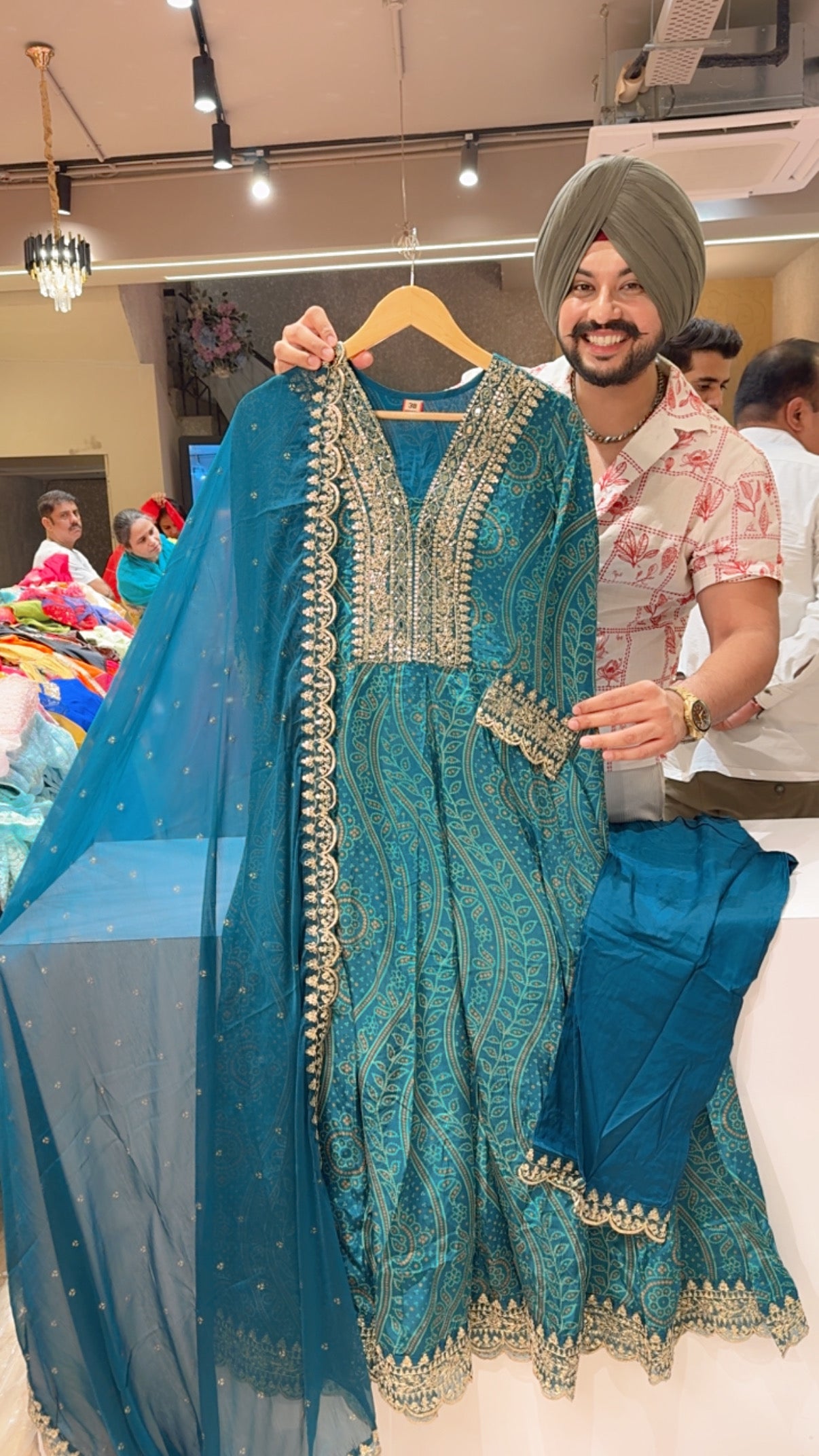 Teel Viscose Crepe Bandhej Print Embroidered Anarkali Suit with Beautiful Chinon Duppata