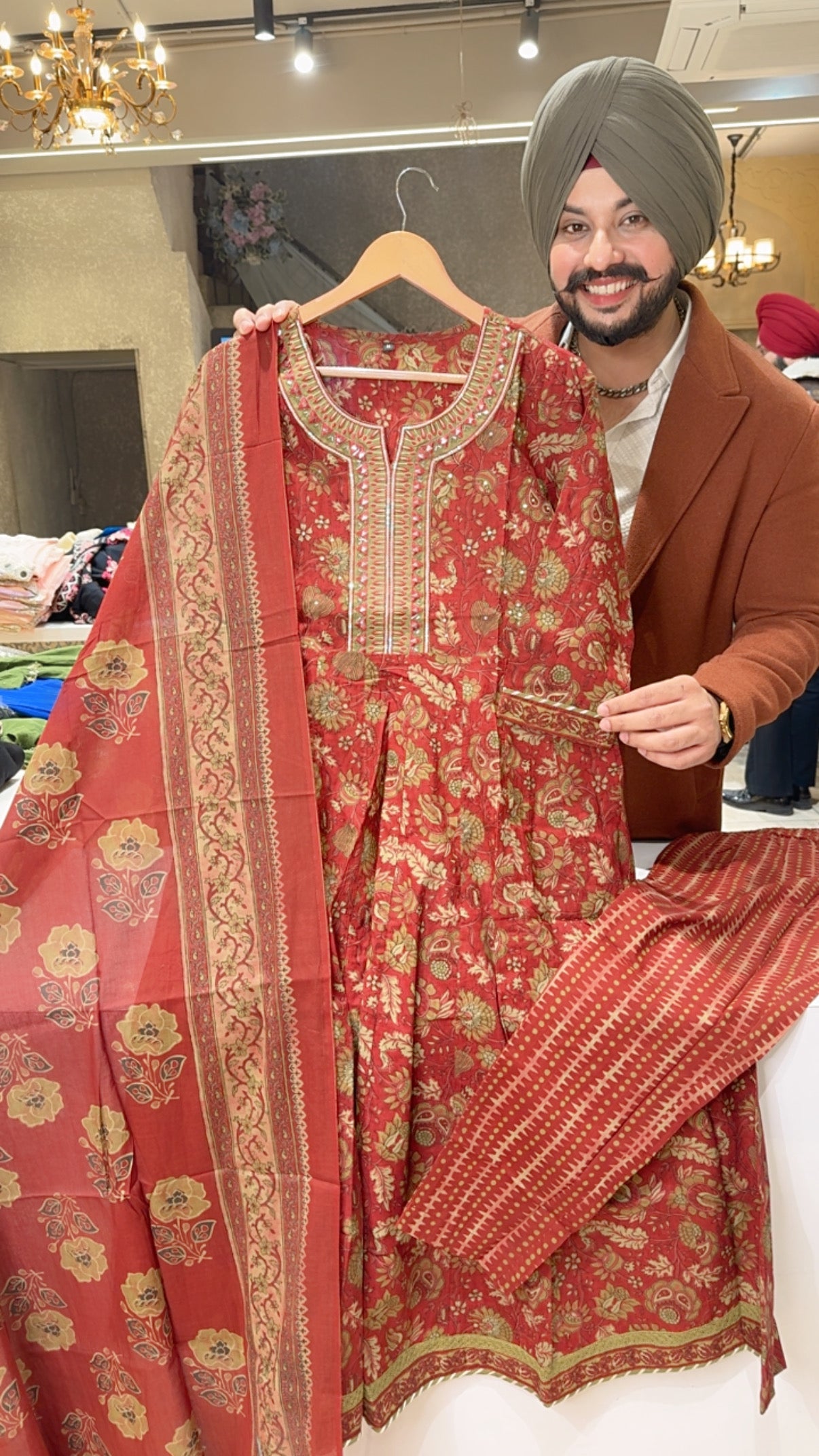 Pure Cotton Office Wear Anarkali Suit with Sleek embroidery work on neck