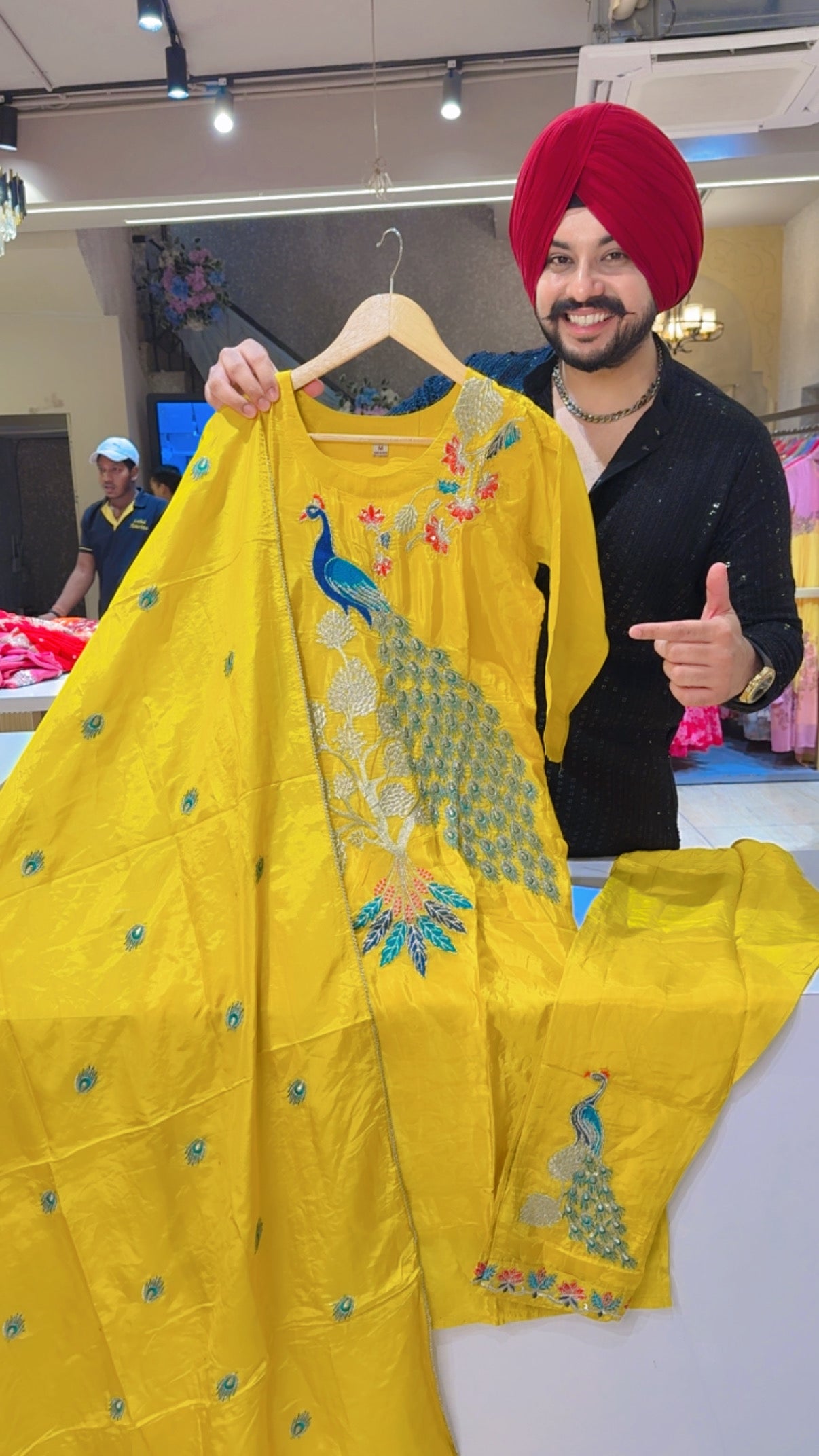 Yellow Crepe Heavy Peacock Embroidered Straight Suit With Beautiful Duppata