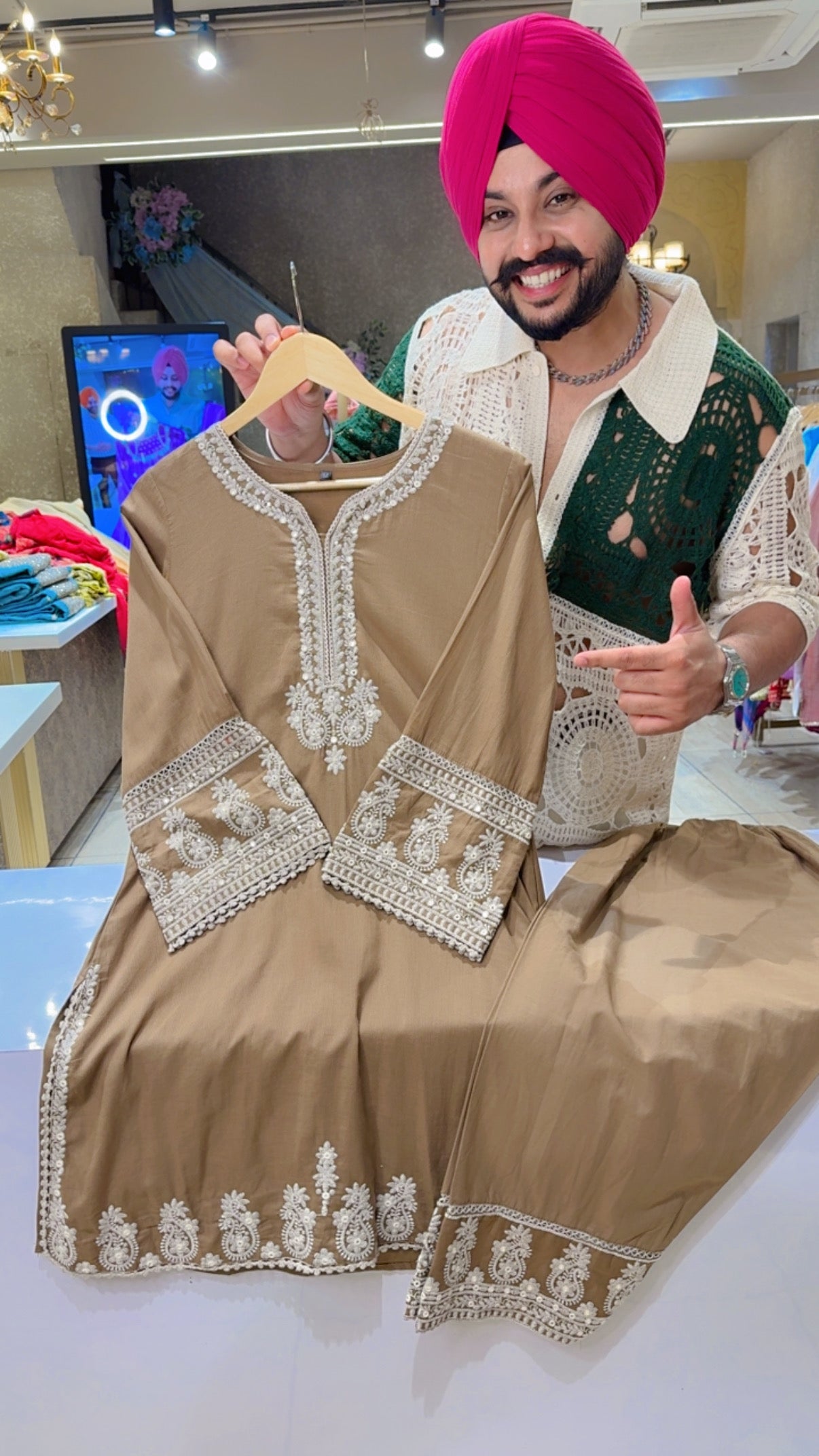 Soft Cotton Embroidered Semi Formal Farshi Salwar Coord set