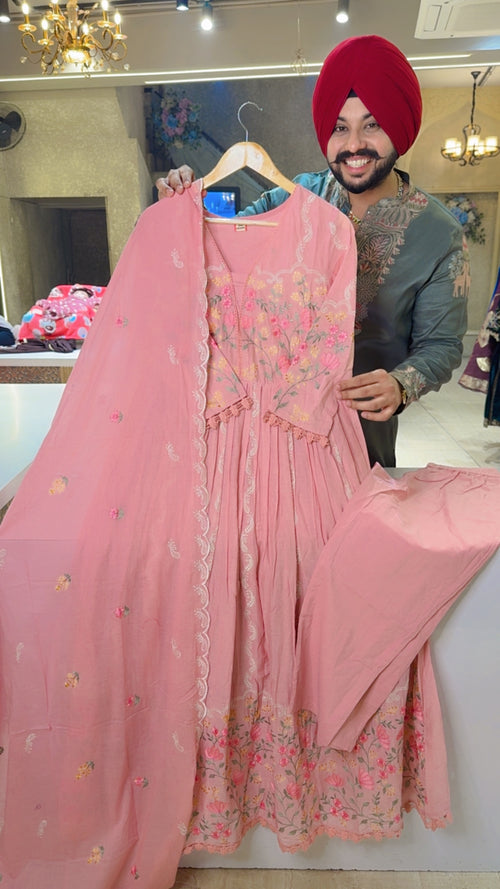 Purple Crush Shimmer Tissue Full Flair Padded Anarkali Gown With Heavy Hand Embroidery Work On Sleeves & Duppata main image 1