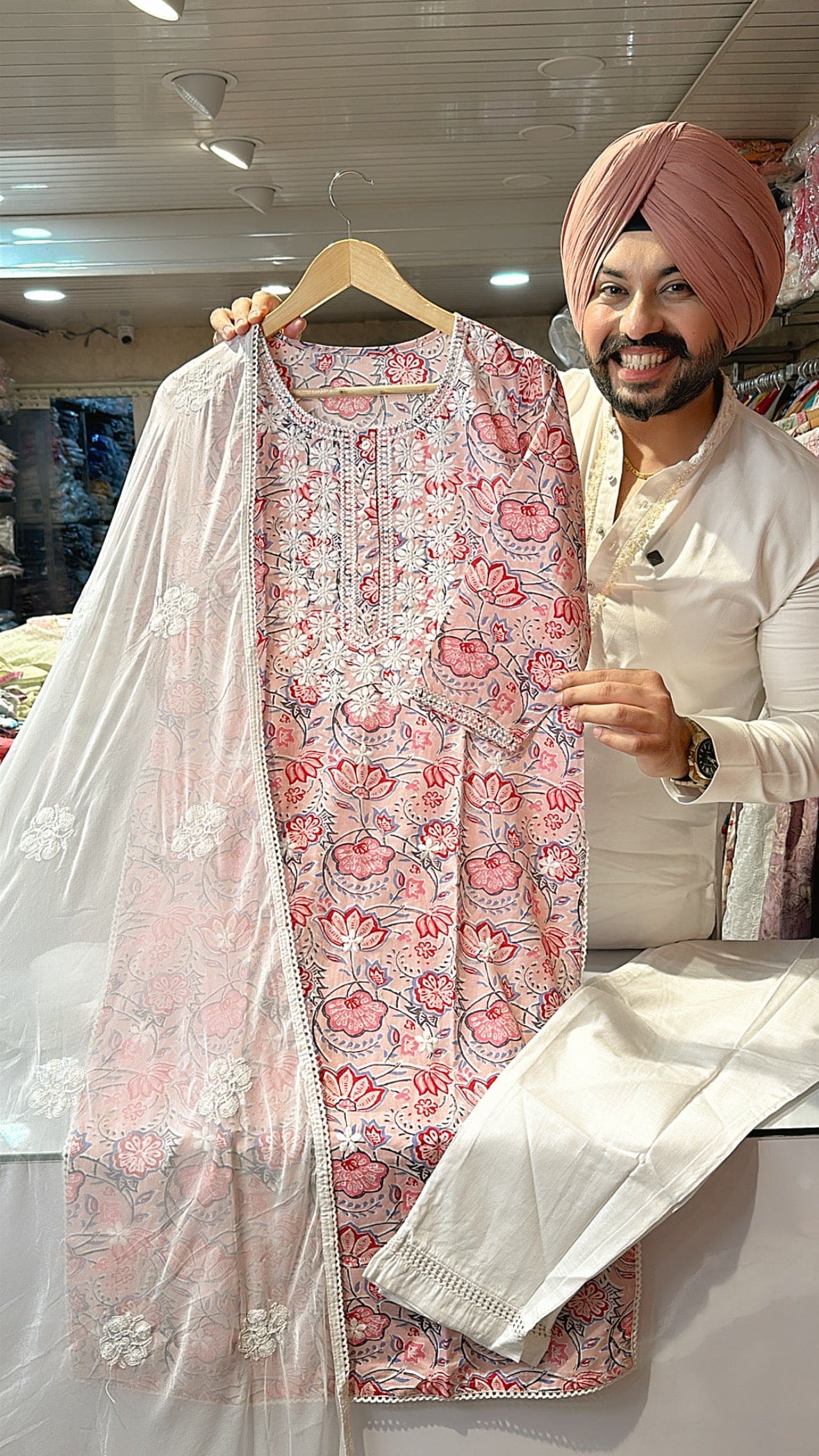 Pink Lucknowi suit with beautiful embroidered Duppata