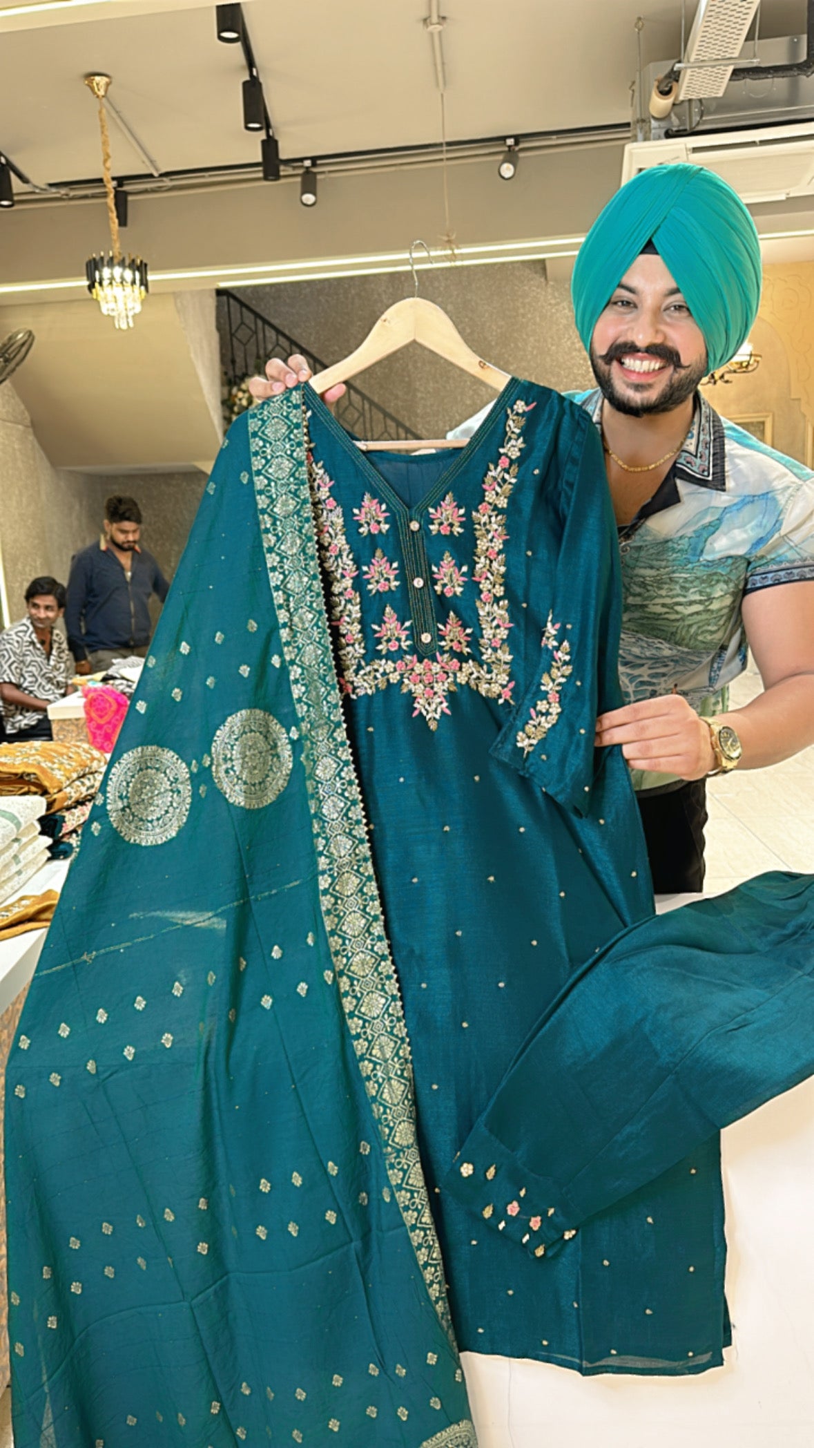 Peacock Chinon Handwork Straight Suit with Beautiful Duppata