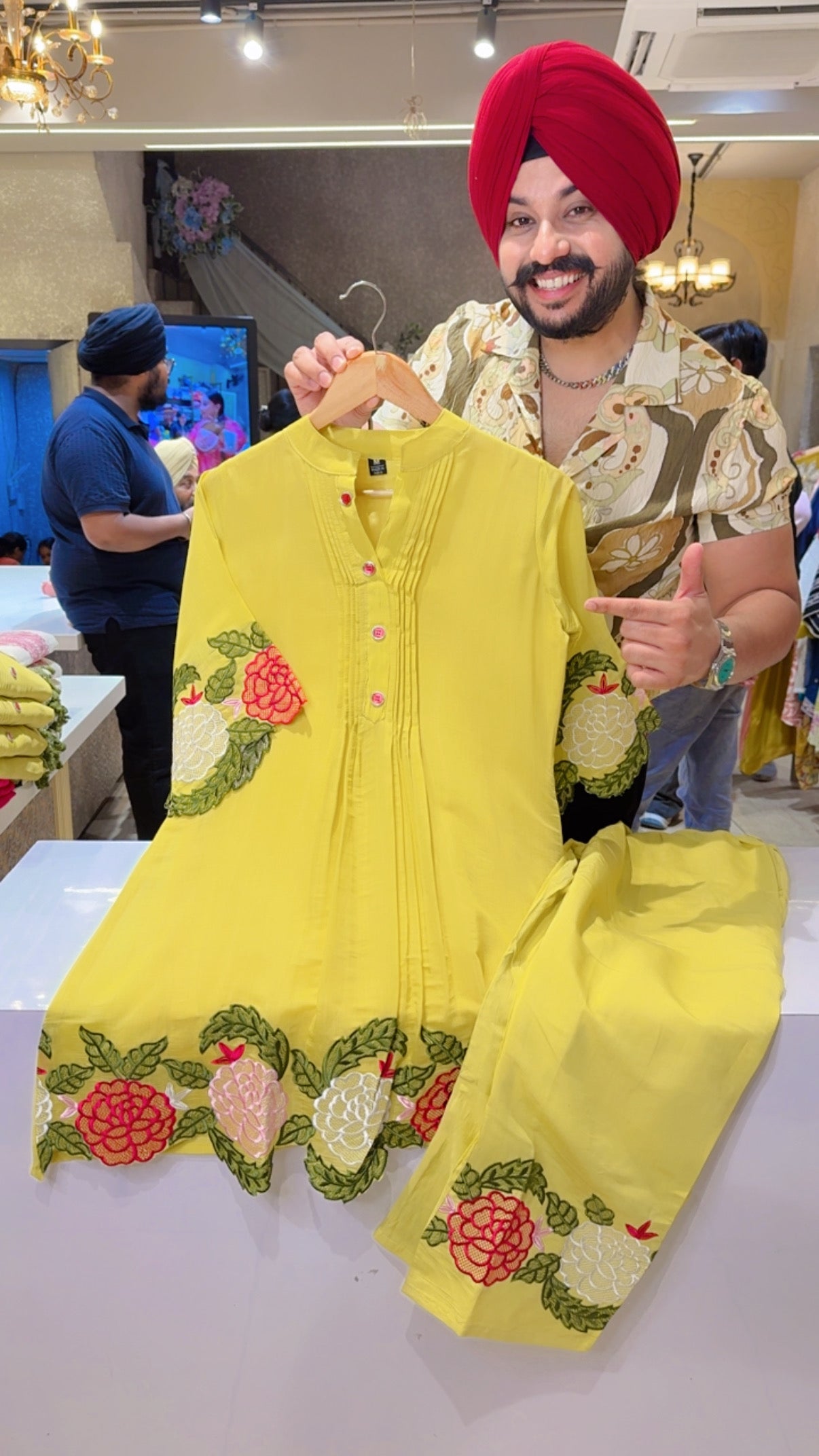 Lemon Yellow Mal Chanderi Beautiful Embroidered Partywear Coord set
