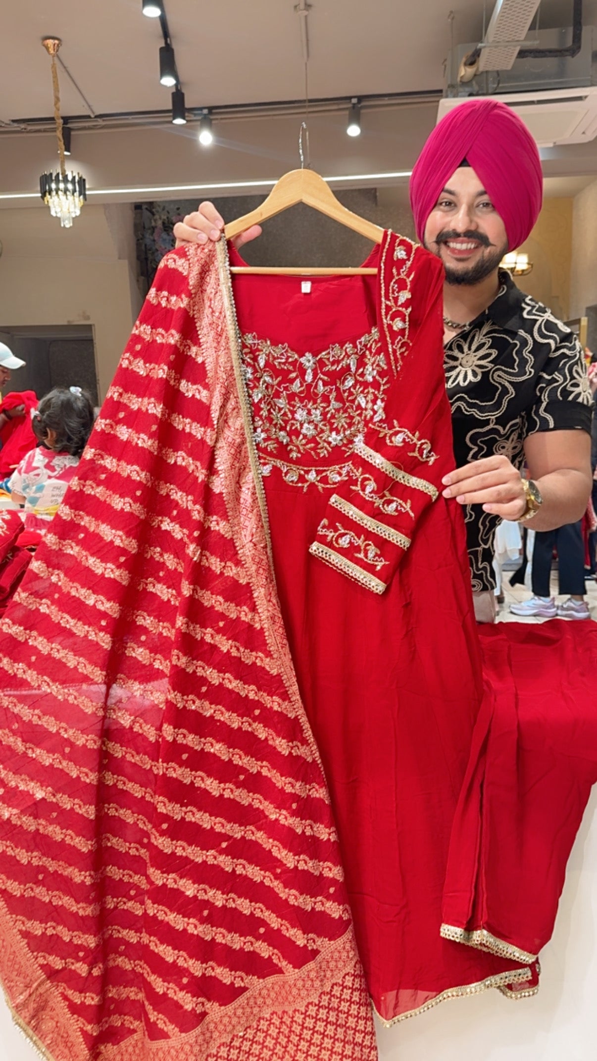 Deep Red Georgette Heavy Hand Embroidered Partywear Anarkali suit with Beautiful Banarasi Look Duppata