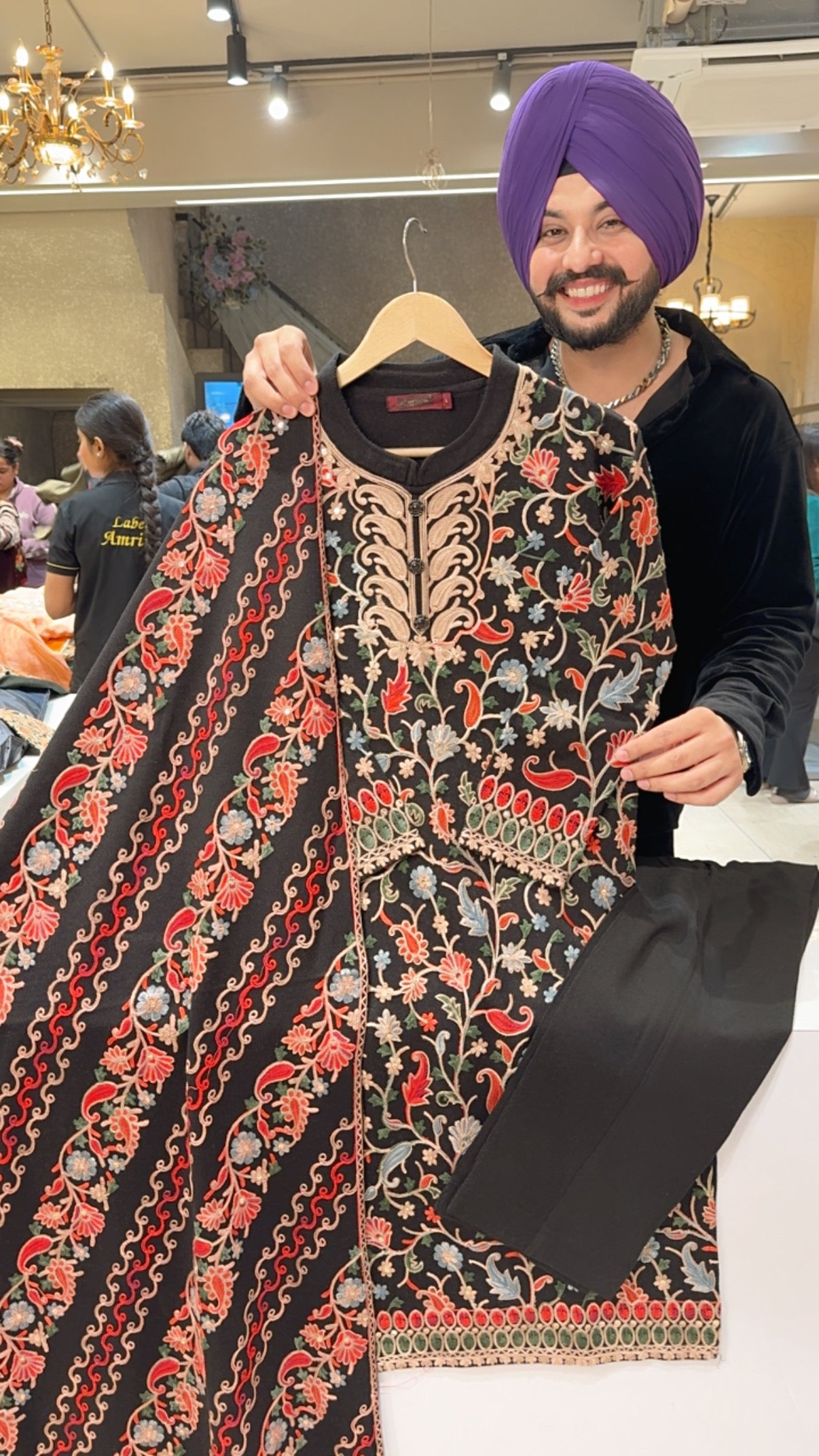 Black Woolen Heavy Kashmiri Embroidered party Wear suit with Heavy woolen Duppata