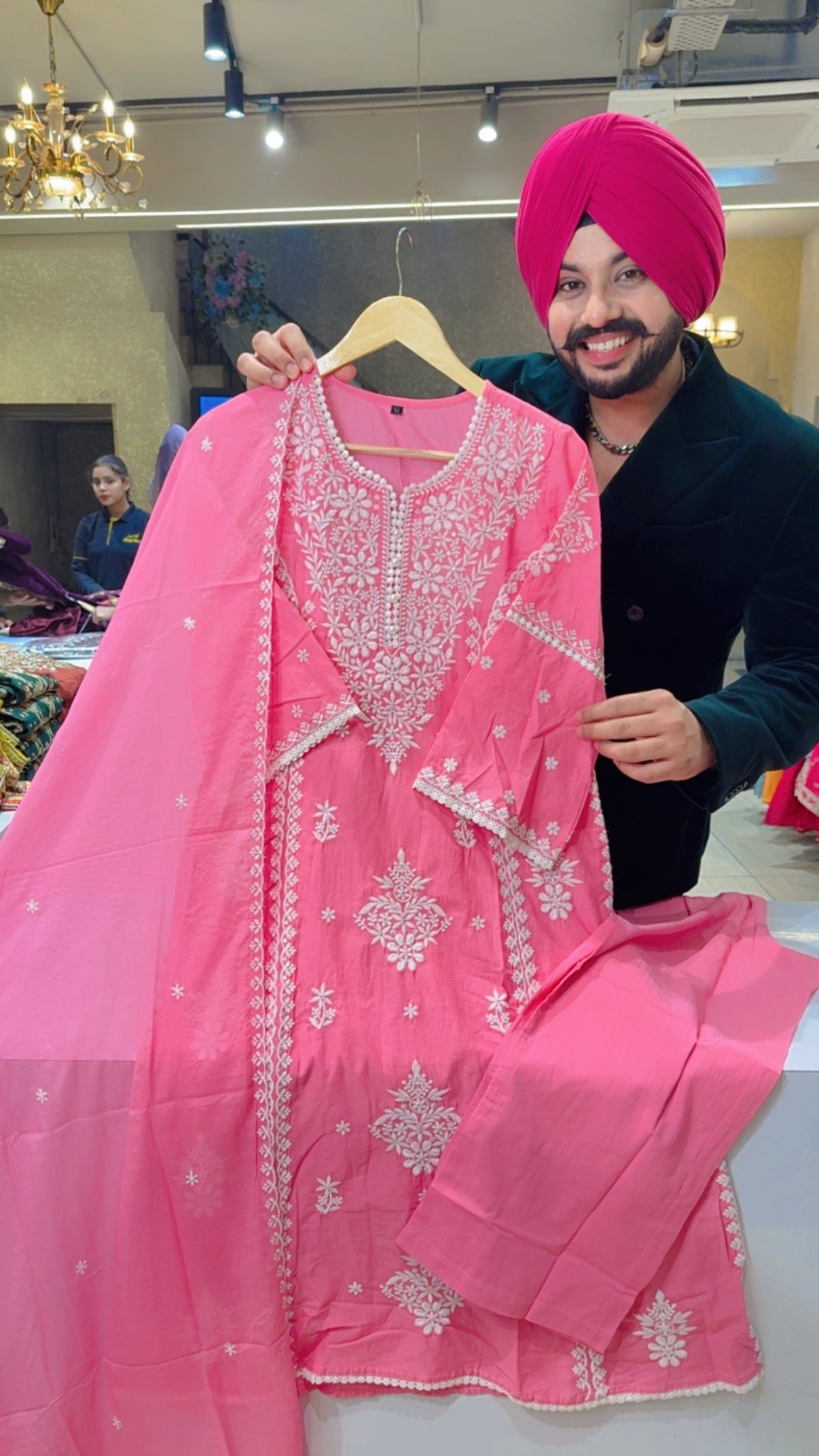 Pink Mal Cotton Embroidered Semi Formal Straight Suit with Mal cotton Duppata