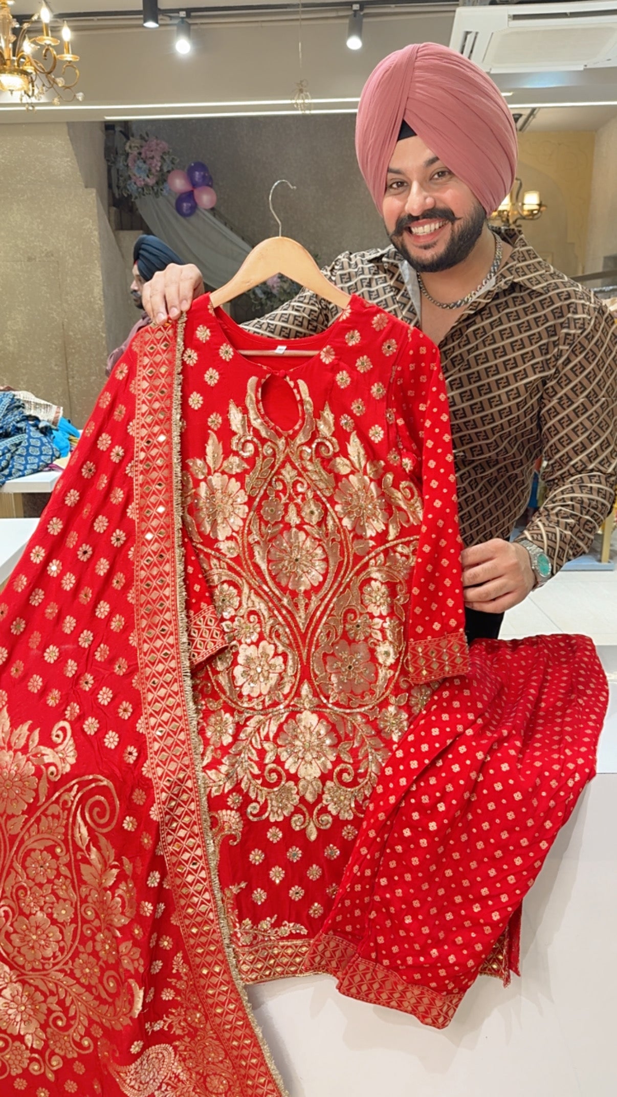 Red Chanderi Silk Heavy Hand embroidered wedding Wear Straight Suit with Beautiful Duppata