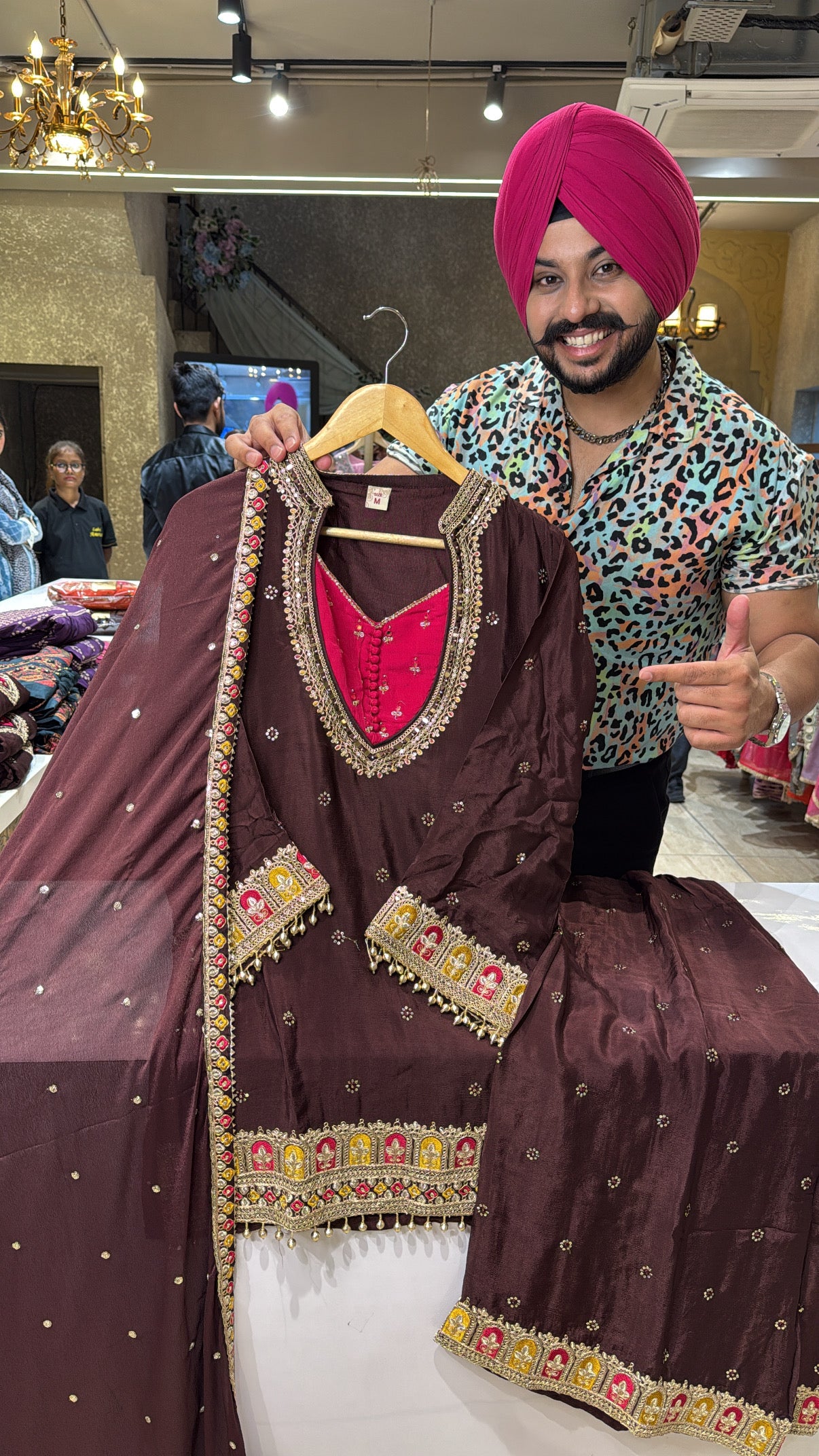 Dark Brown premium Chinon Designer Neck Indowestern Party Wear Girlish suit