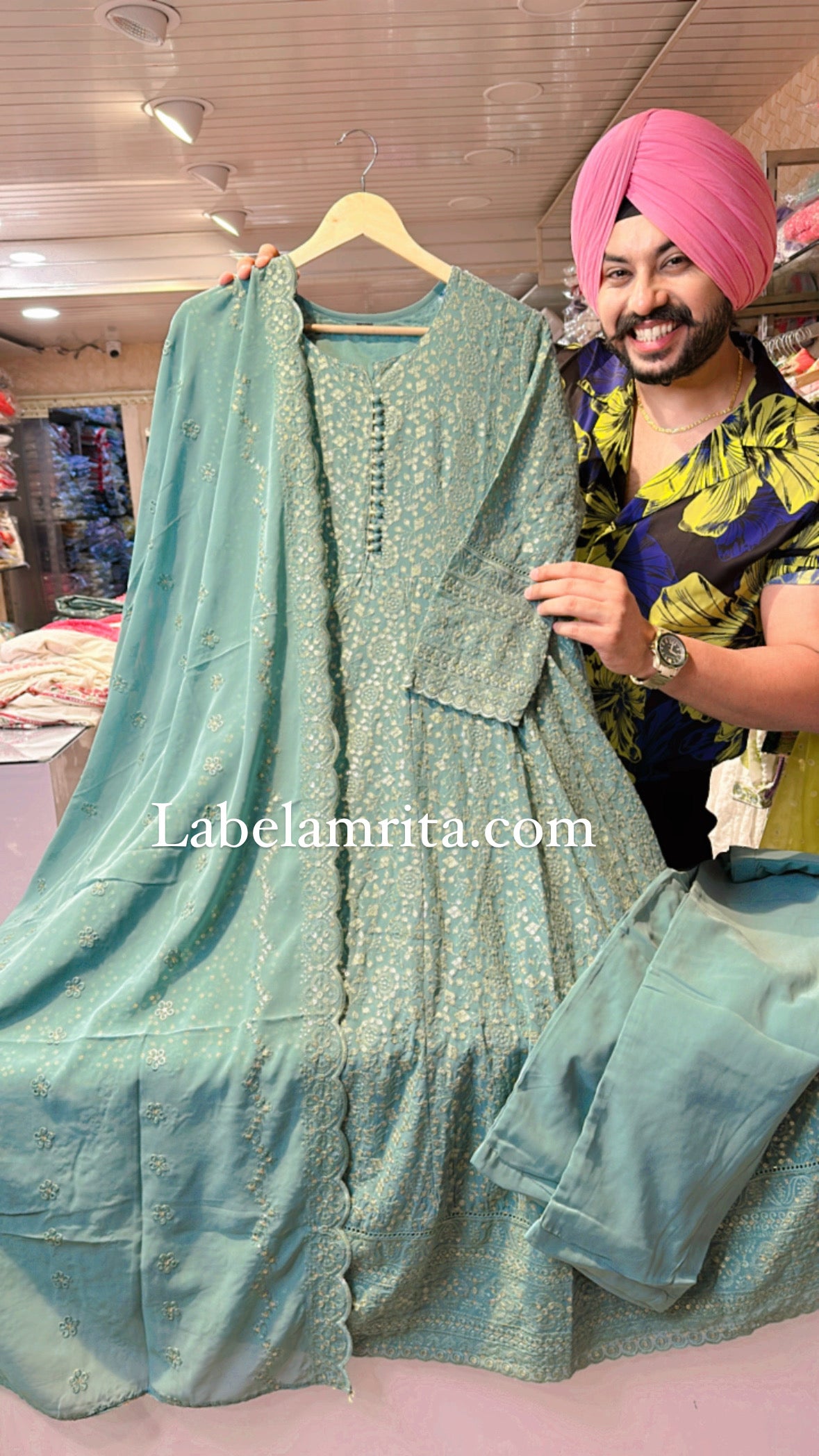 Sea green Georgette Fully Embroidered Anarkali Suit with Beautiful Duppata