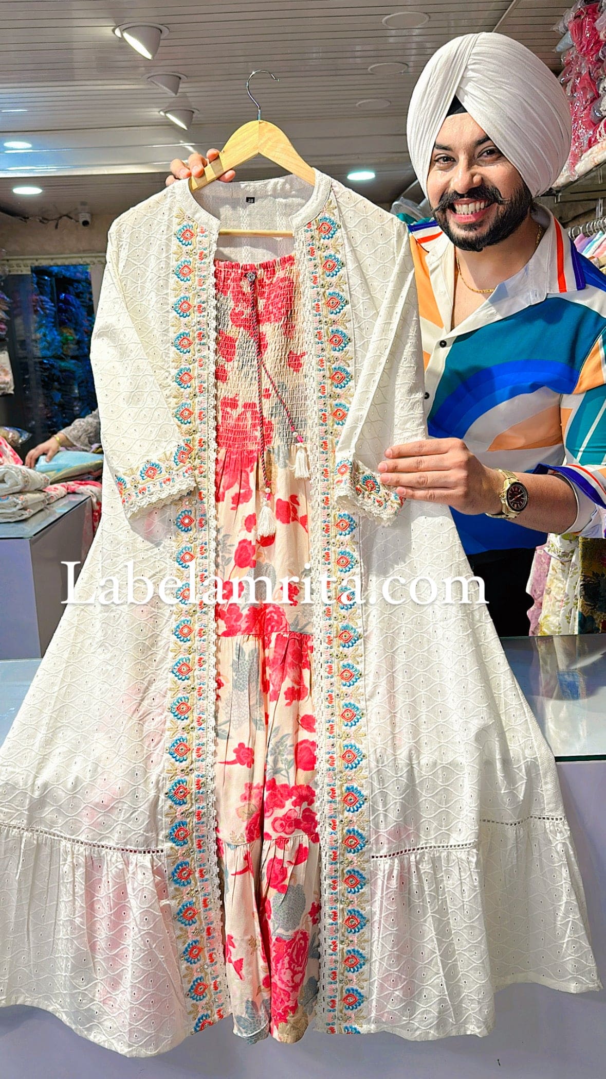 Rayon printed  Indowestern Dress with Beautiful Off white embroidered Shrug