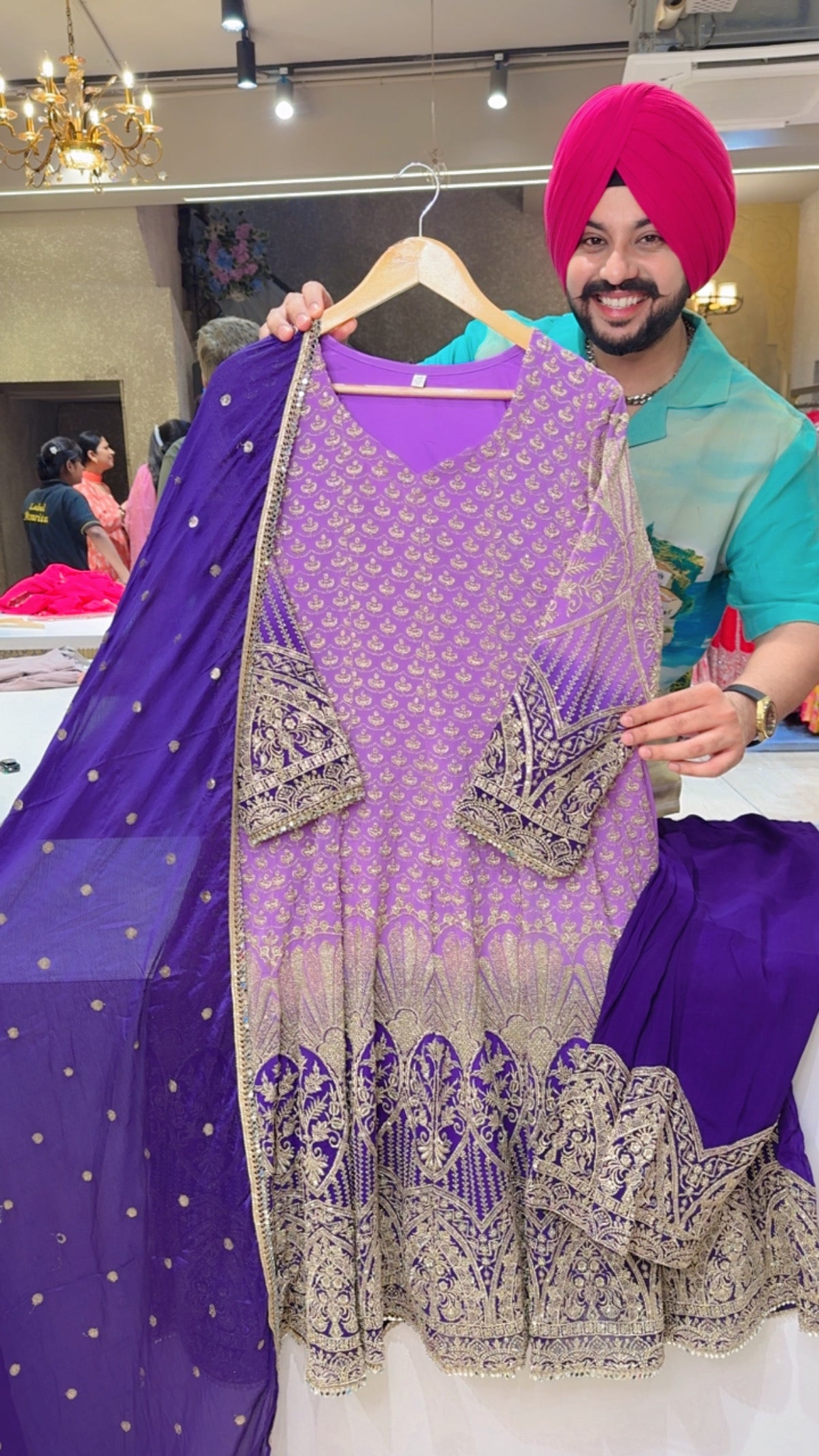 Lavender & Purple Georgette Heavy Embroidered Party Wear Anarkali Suit with Beautiful Sequins Work Duppata